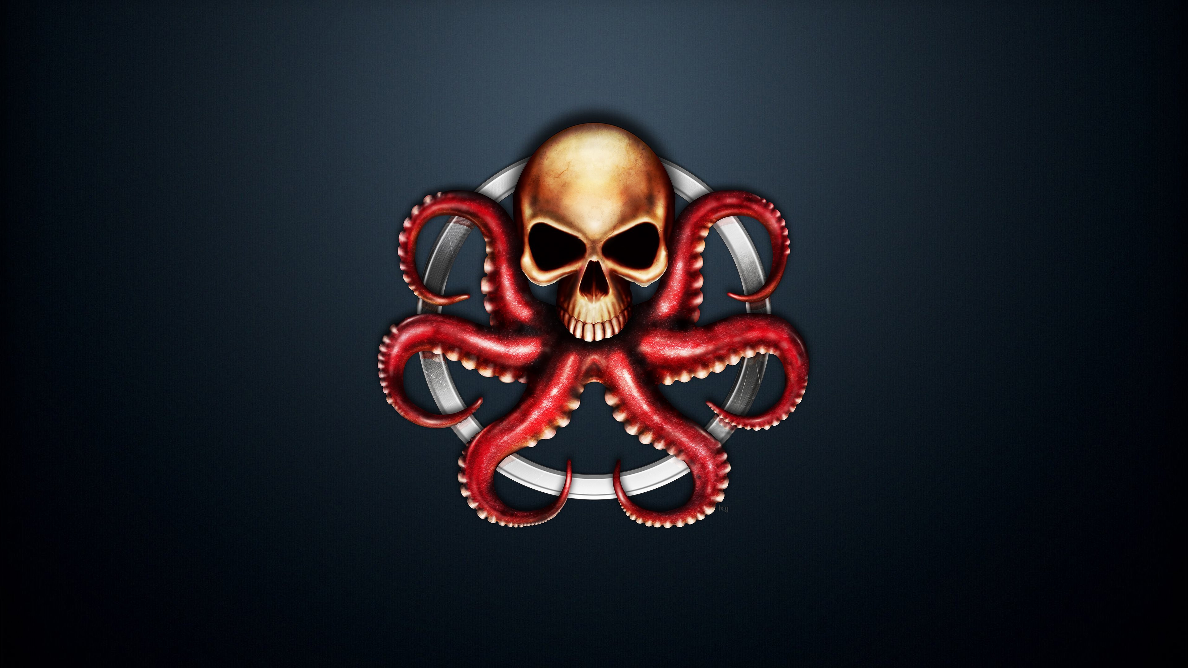 General 3840x2160 digital art skull simple background logo octopus tentacles blue background circle hydra Marvel Comics Hydra (comics)