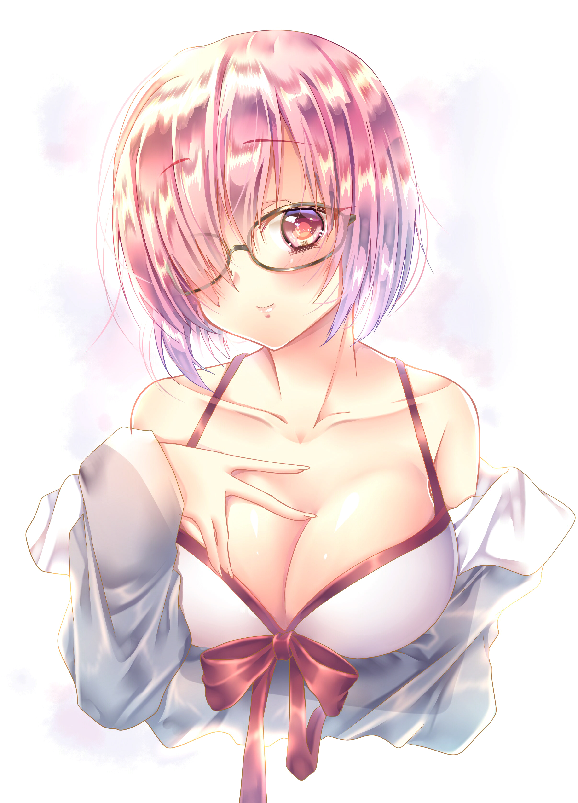 Anime 2412x3351 white background bikini top cleavage Fate/Grand Order glasses open shirt see-through clothing Mash Kyrielight Fate series