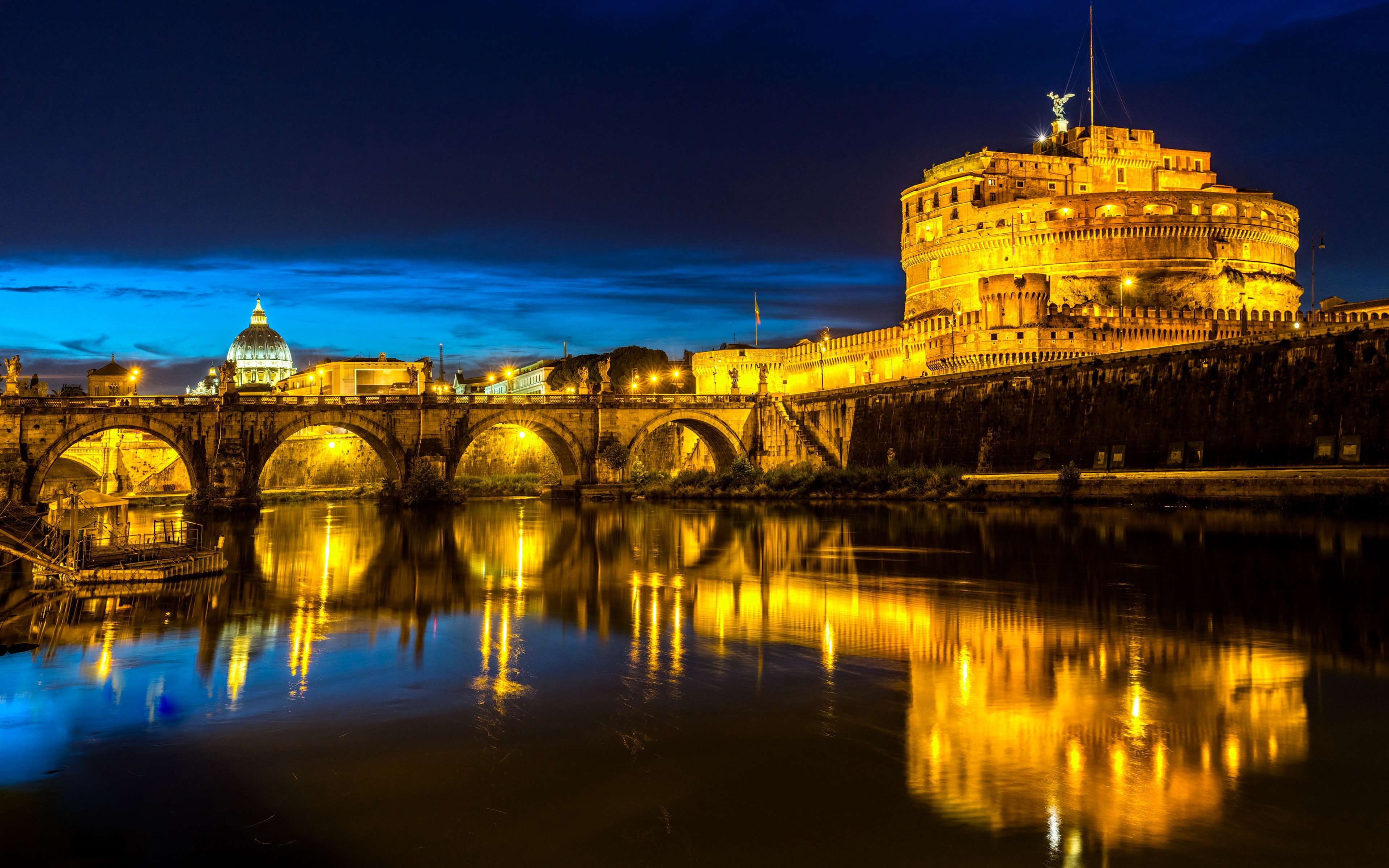 General 3840x2400 Rome Italy night city lights low light river water