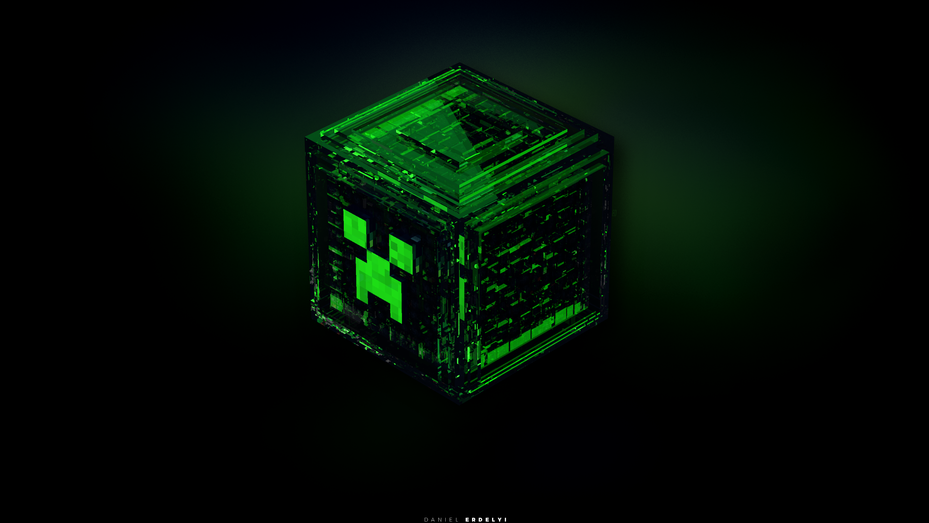 General 3200x1800 Minecraft creeper green 3D blocks CGI video games video game art PC gaming gradient