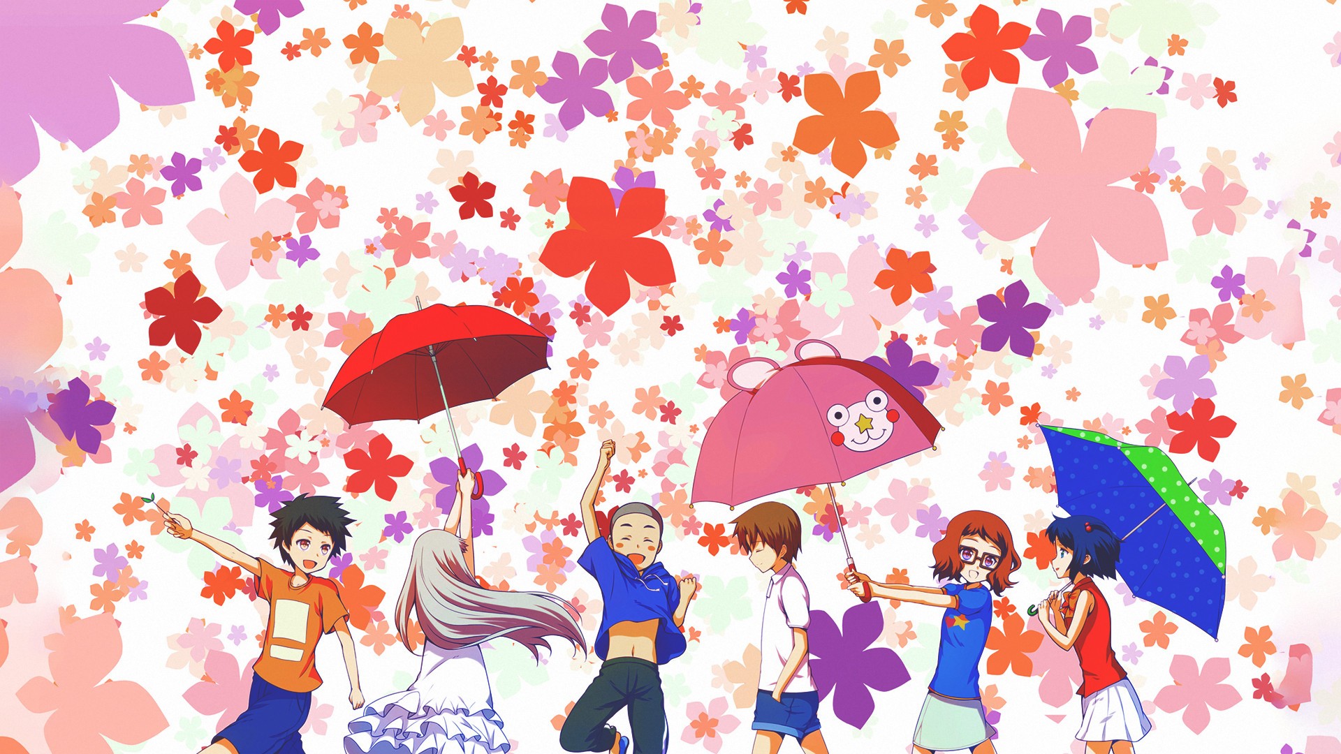 Anime 1920x1080 Ano Hi Mita Hana no Namae wo Bokutachi wa Mada Shiranai umbrella anime girls anime boys anime women with umbrella colorful