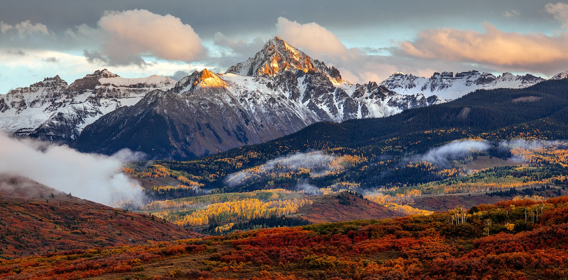 General 1920x947 mountains Colorado landscape valley fall forest Rocky Mountains snowy mountain red leaves USA nature