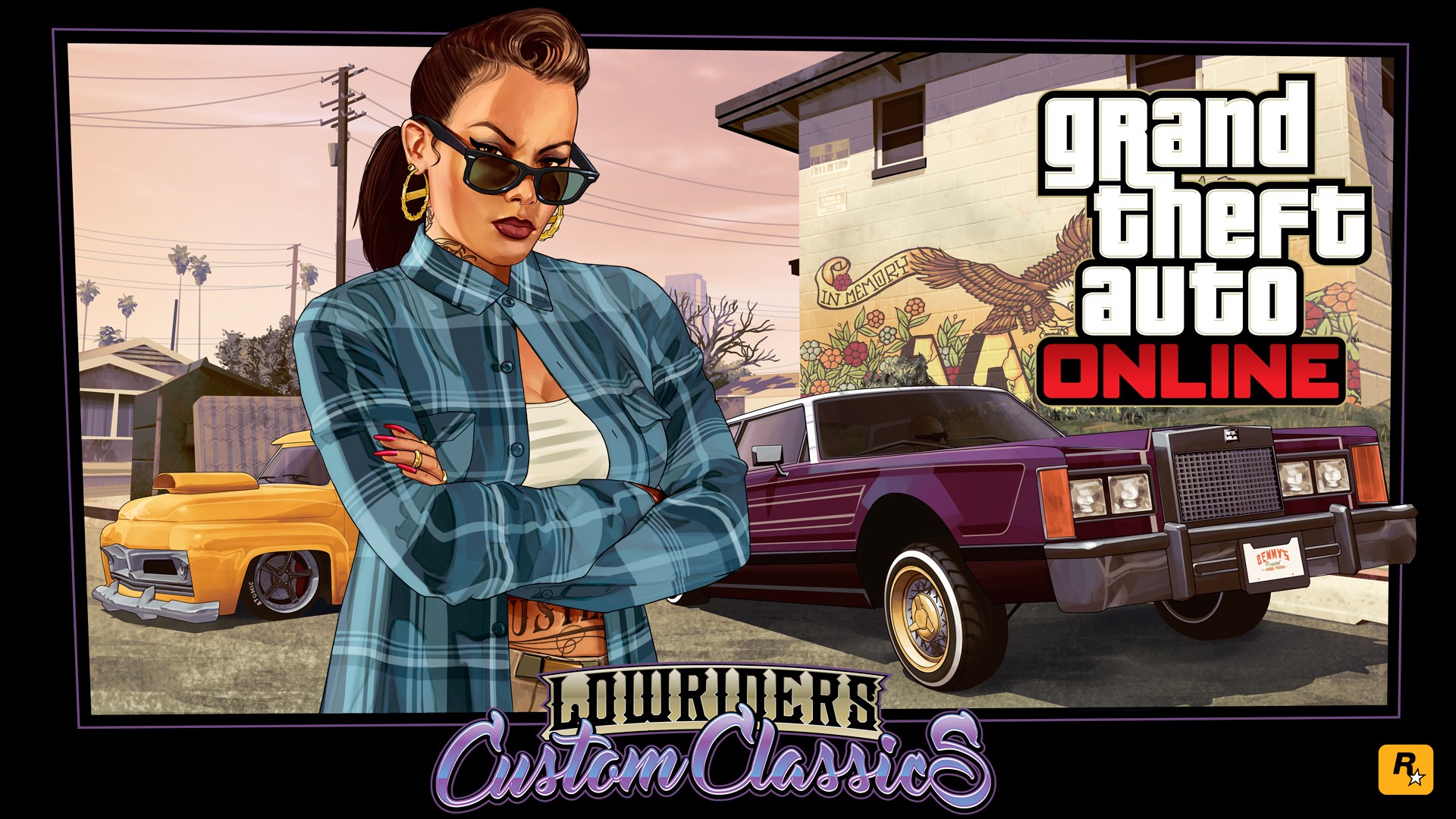 General 1920x1080 low car Grand Theft Auto V Rockstar Games tattoo Grand Theft Auto Online video games logo video game girls women with shades sunglasses arms crossed PC gaming