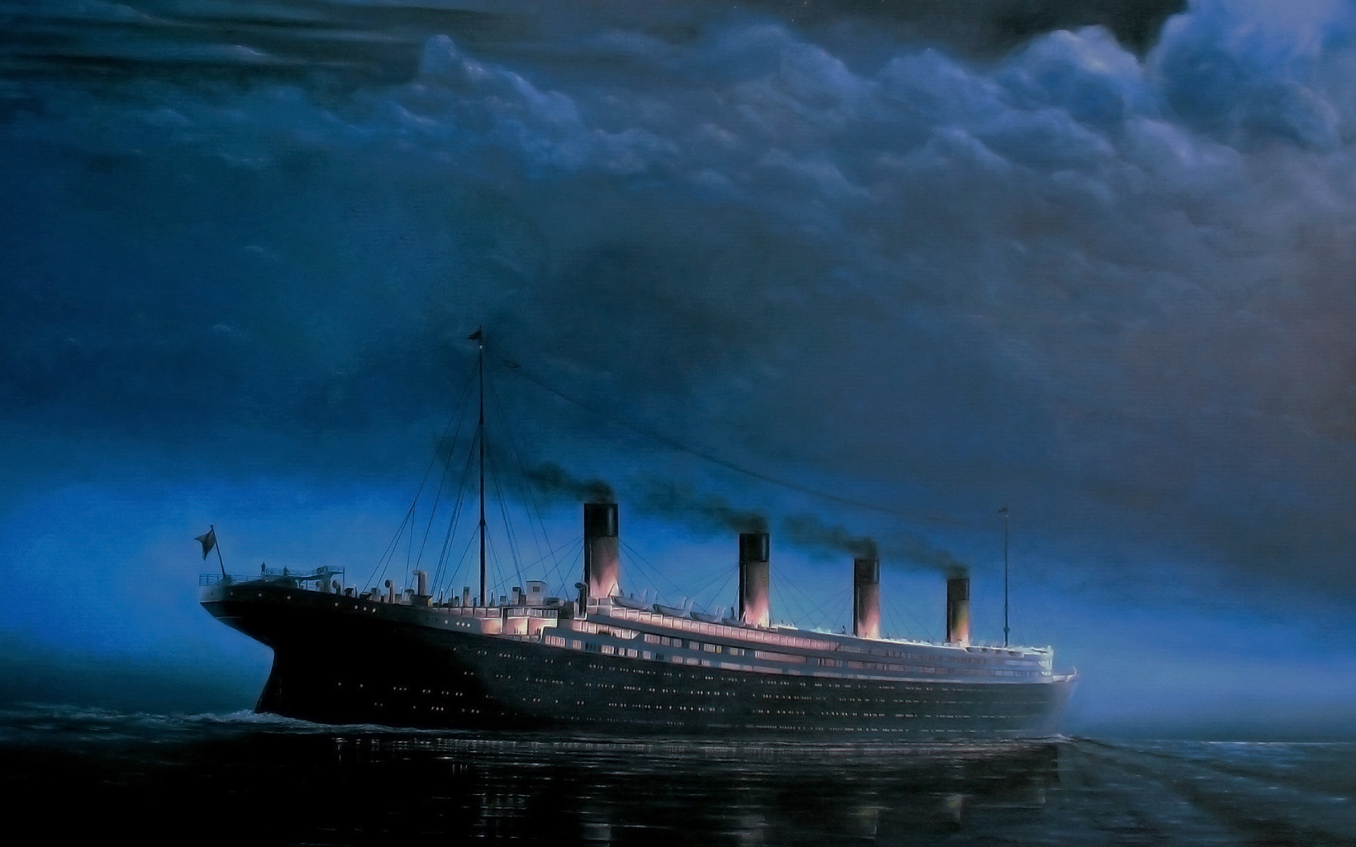 General 1920x1200 Titanic sea night clouds digital art