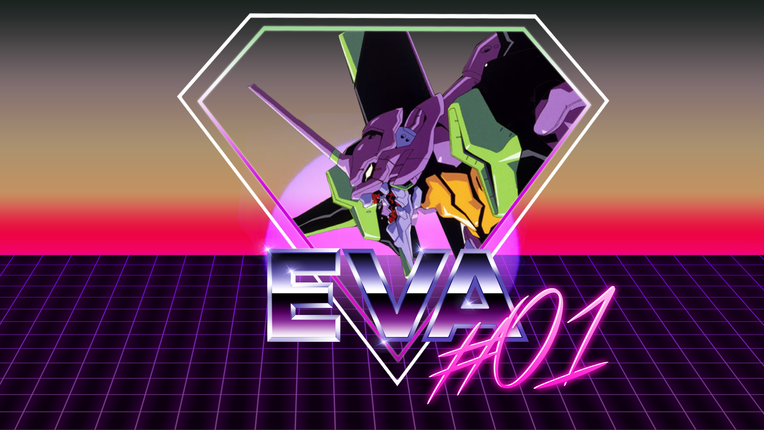 Anime 2560x1440 Neon Genesis Evangelion EVA Unit 01 anime neon vaporwave picture-in-picture 2D fan art