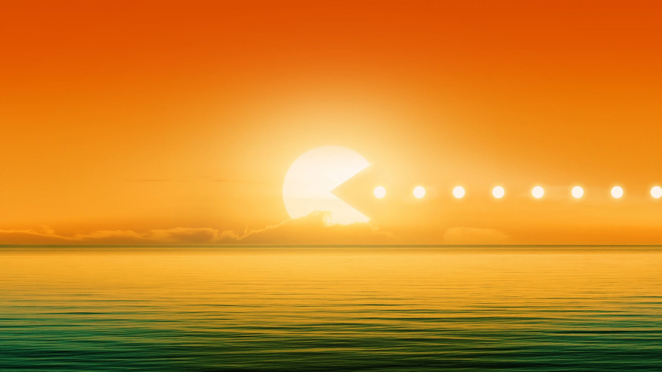 General 2560x1440 Pac-Man  sea Sun abstract clouds digital art video games