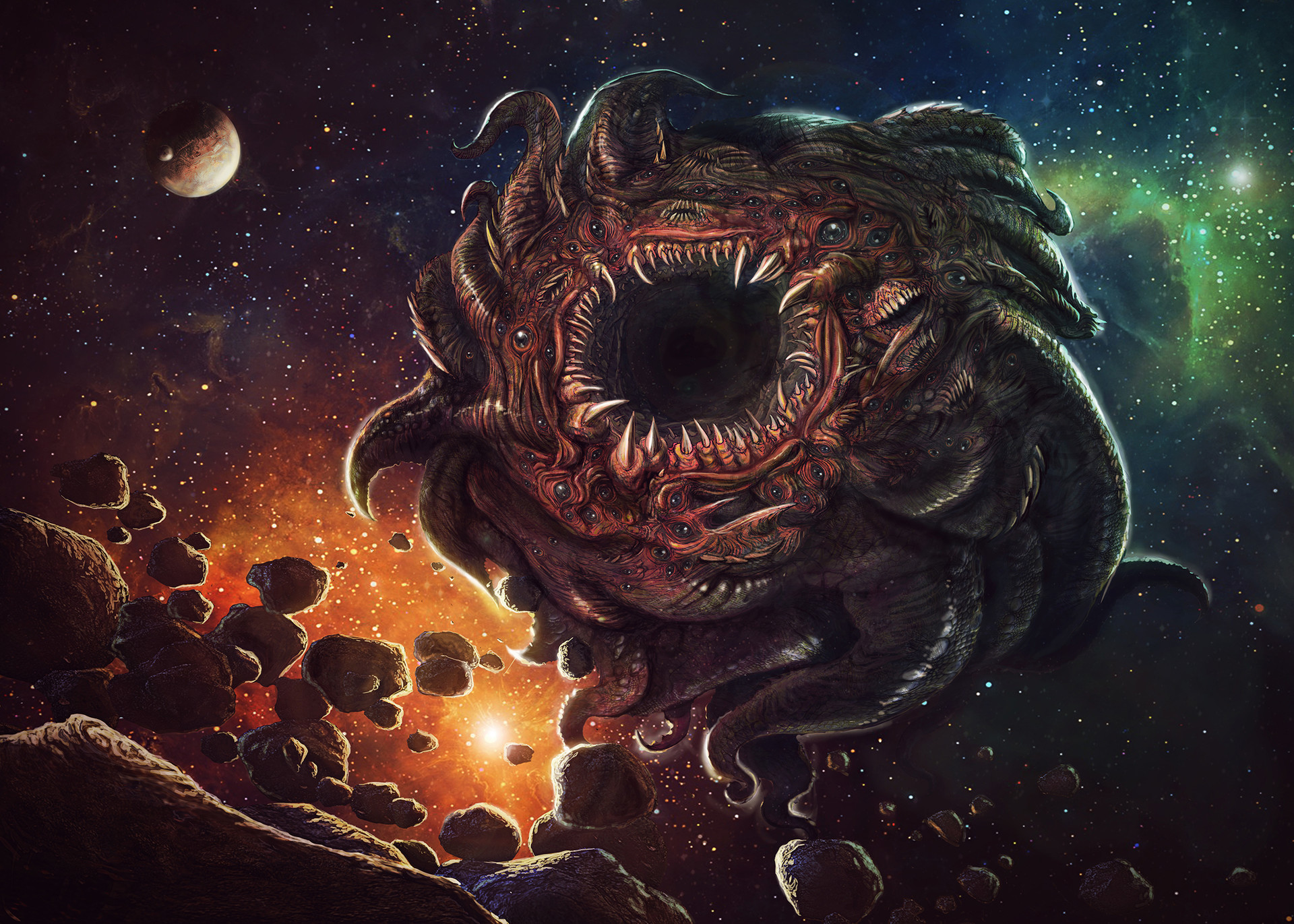 General 1920x1371 fantasy art futuristic space creature asteroid H. P. Lovecraft