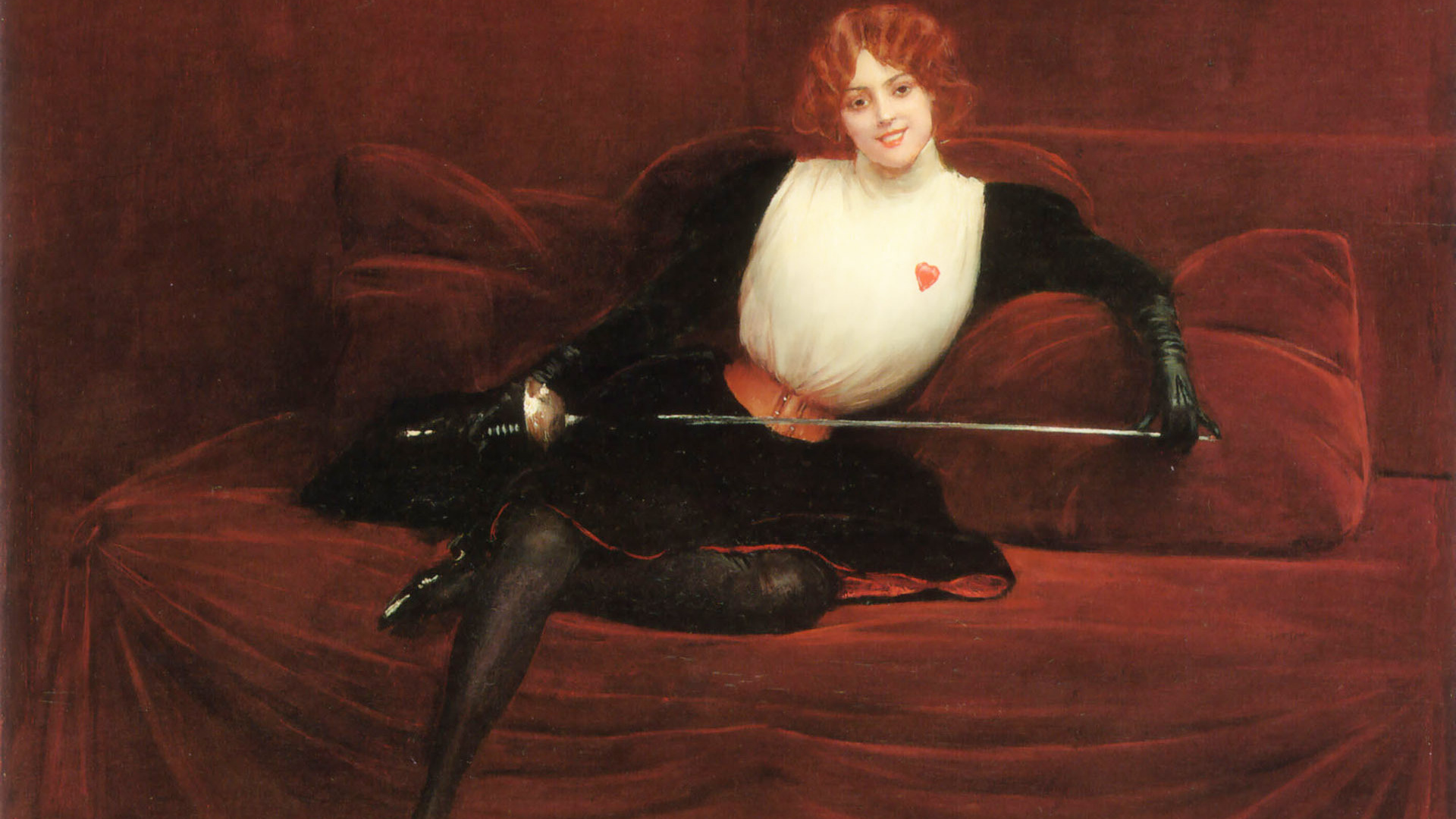 General 1920x1080 women redhead sword interior artwork painting Jean Beraud classic art