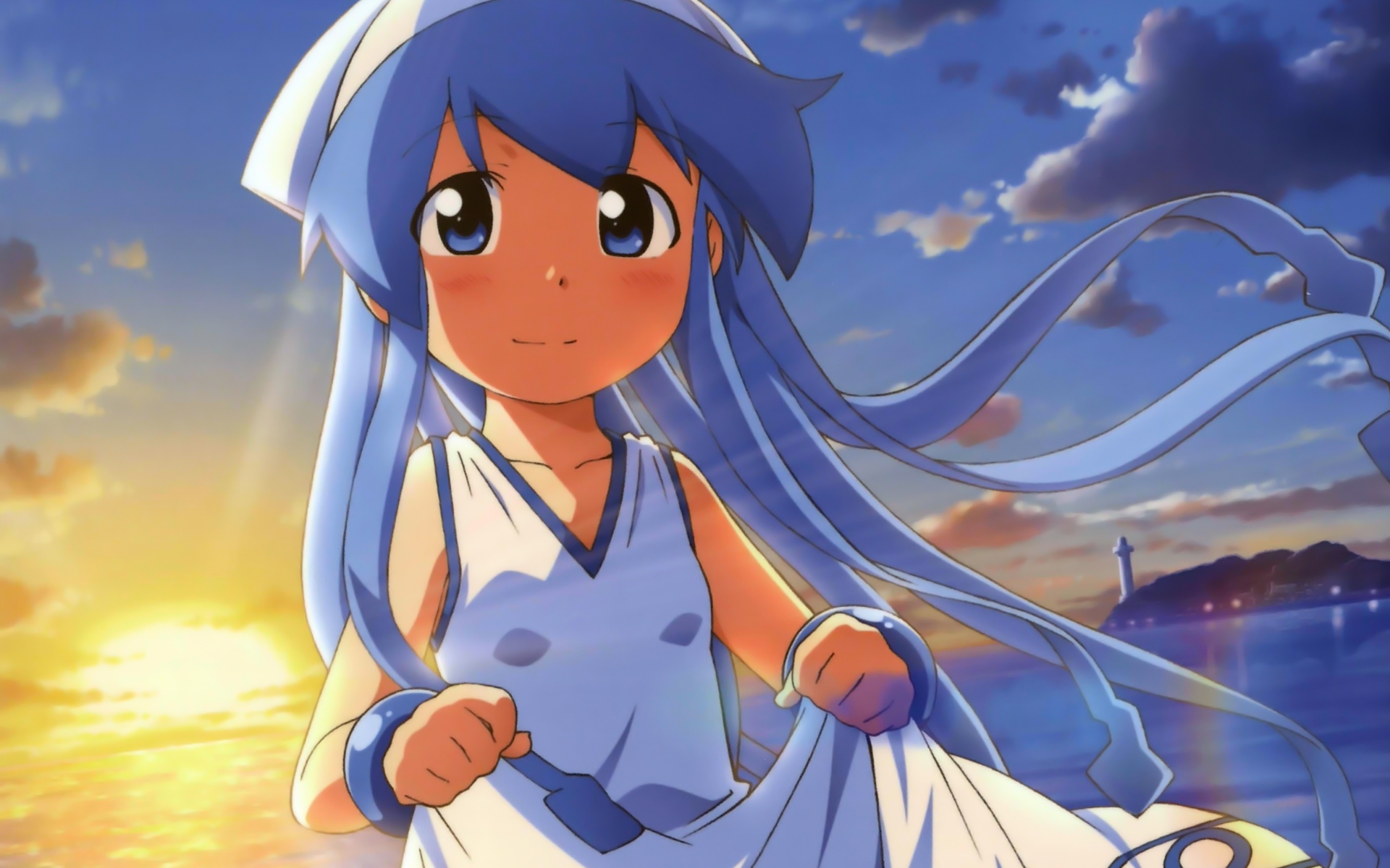Anime 1920x1200 Shinryaku! Ika Musume anime girls Ika Musume anime blue hair blue eyes