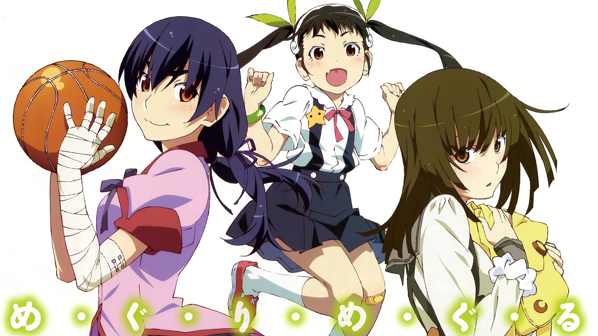 Anime 1920x1080 Hachikuji Mayoi Monogatari Series Sengoku Nadeko Kanbaru Suruga anime girls twintails basketball