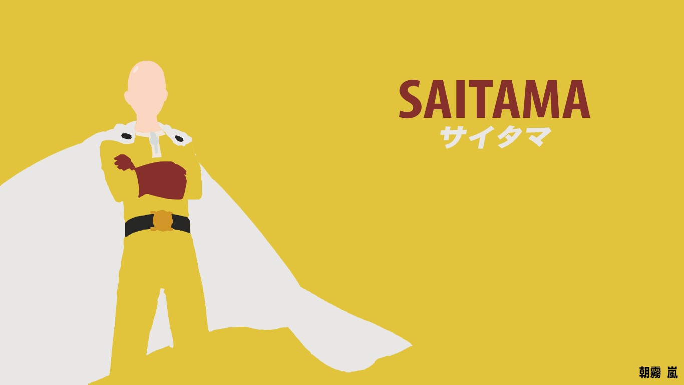 Anime 1366x768 One-Punch Man Saitama anime yellow background