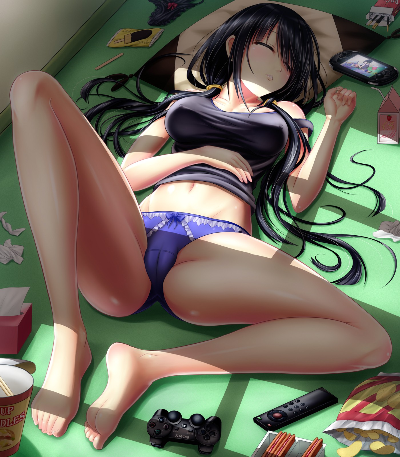 Anime 1400x1600 anime girls Tokisaki Kurumi Date A Live long hair black hair PSP panties barefoot spread legs 2D big boobs fan art
