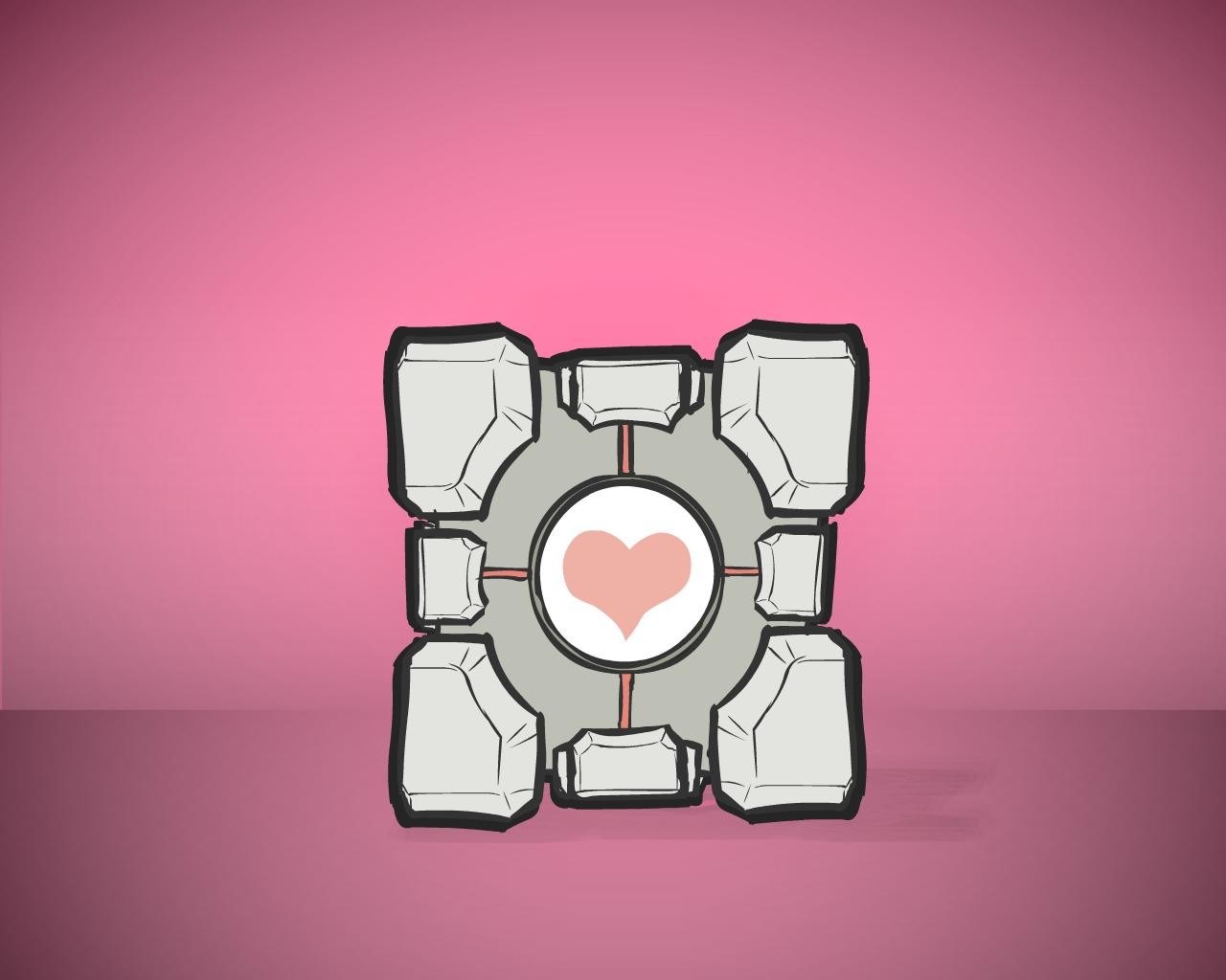 General 1280x1024 Companion Cube PC gaming video game art pink background Portal (game)