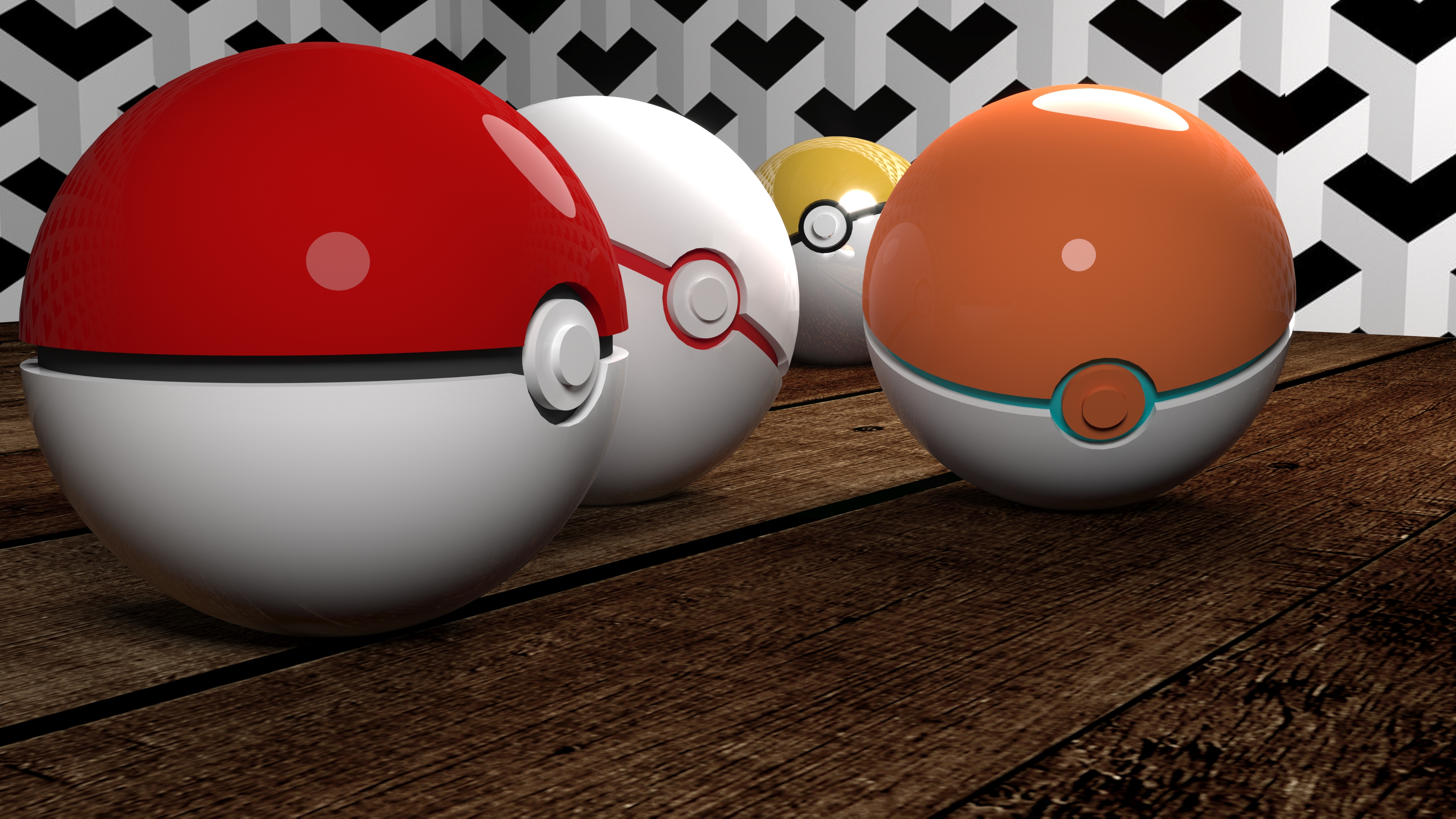 General 3840x2160 Pokémon Poke Ball digital art closeup wooden surface wood