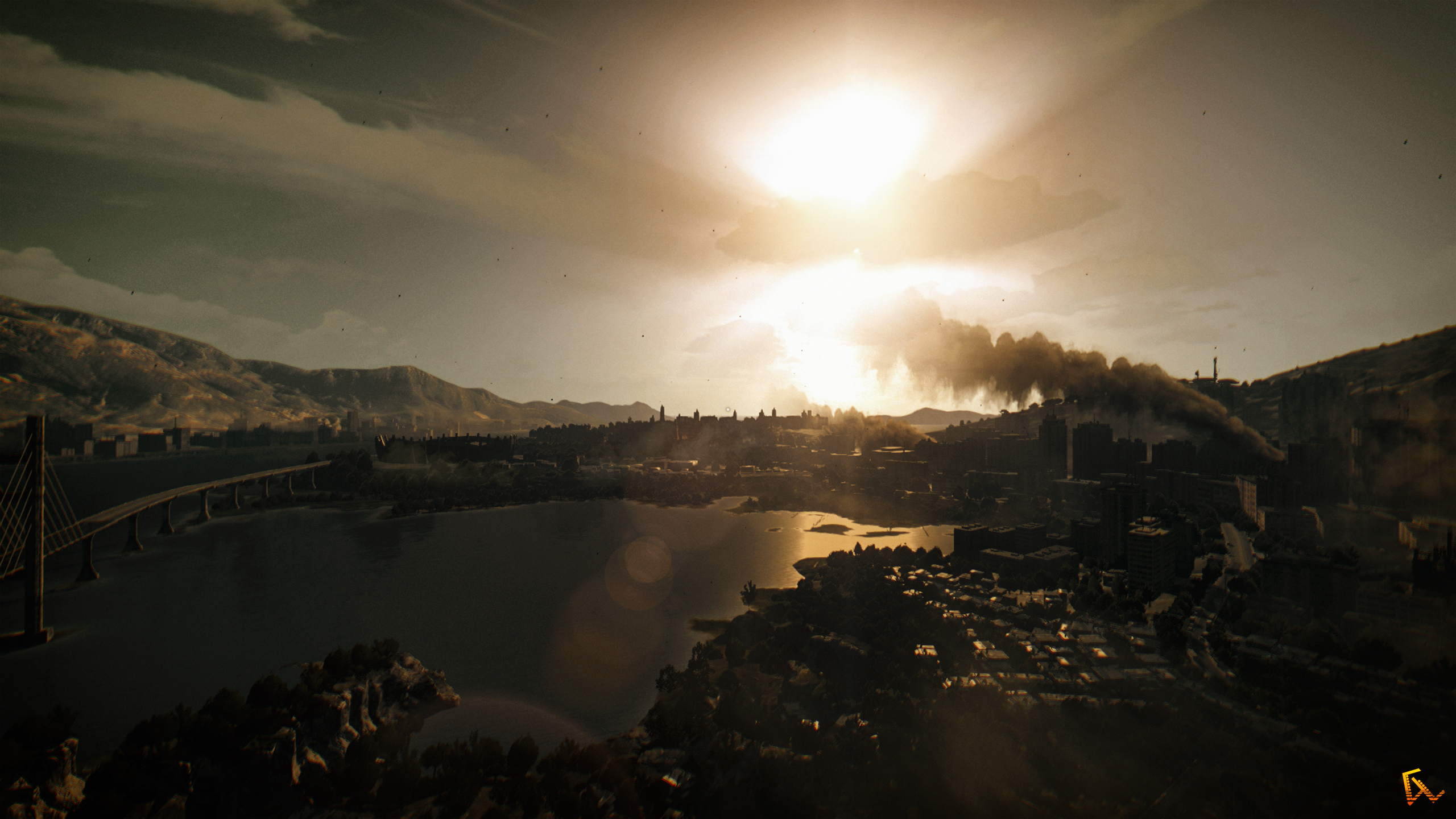 General 2560x1440 Dying Light video games first-person shooter photoshopped landscape sunset clouds cityscape optical flares sun rays Techland