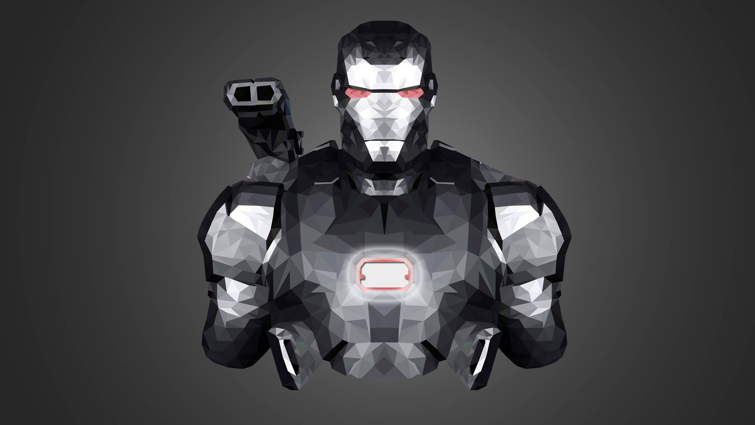 General 2560x1440 War Machine  Iron Man armor low poly minimalism comics fictional character Marvel Comics frontal view digital art simple background