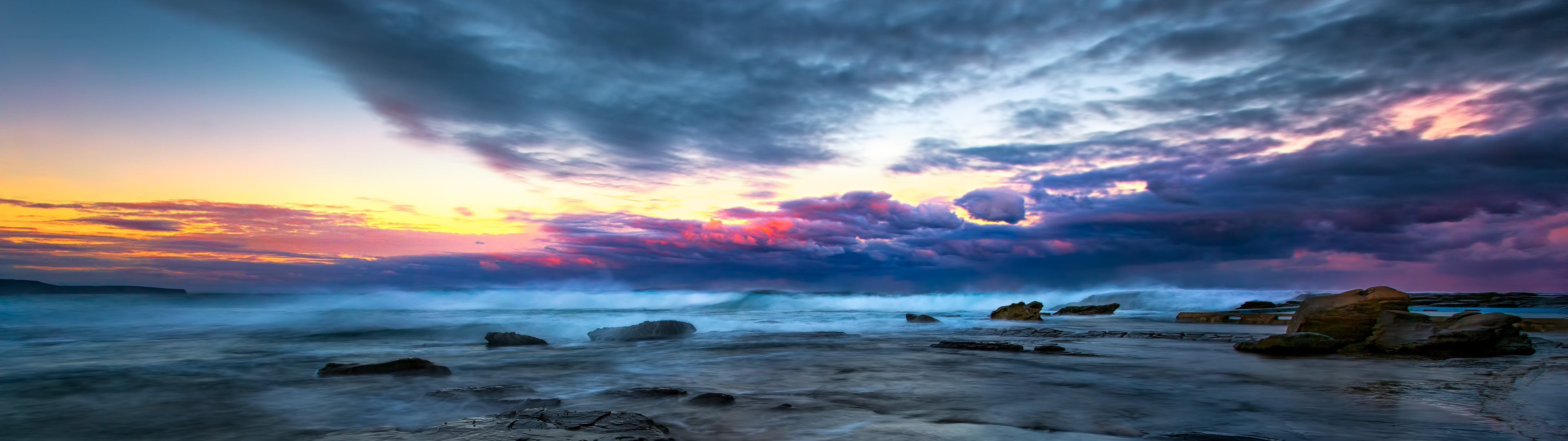 General 3840x1080 clouds landscape sky nature colorful sea outdoors sunlight