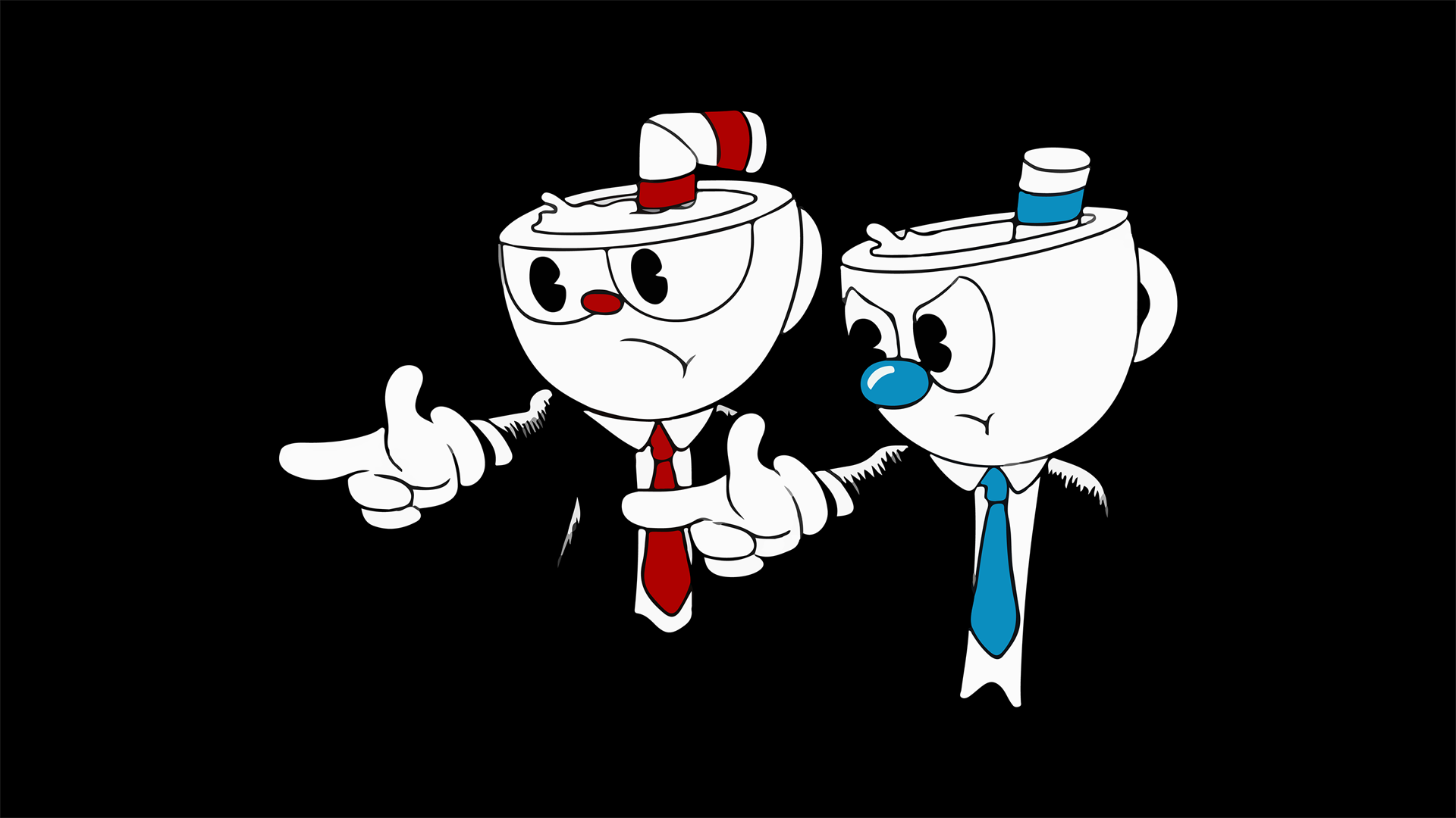 General 1920x1080 Cuphead (Video Game) Pulp Fiction humor crossover mash-ups black background black video game characters