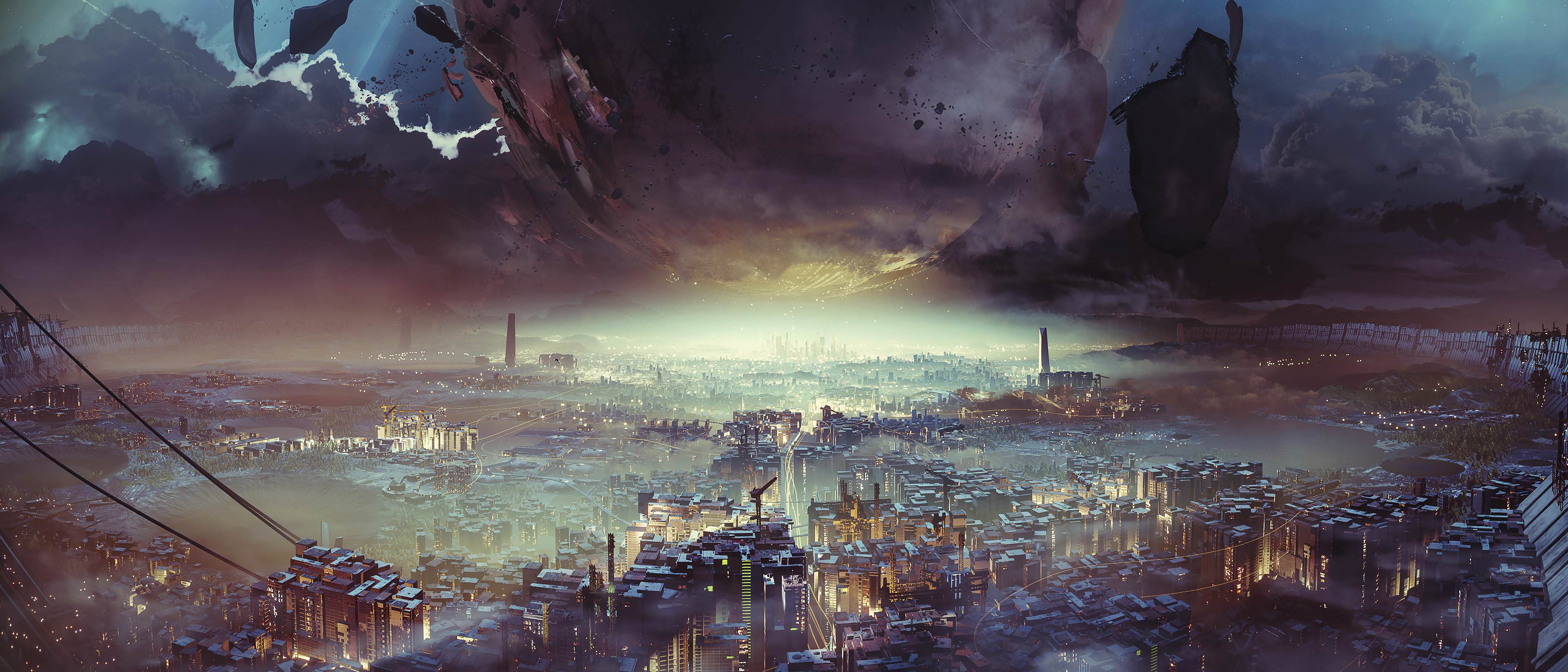 General 3860x1654 Destiny 2 digital art artwork landscape city cityscape video games science fiction Destiny (video game)