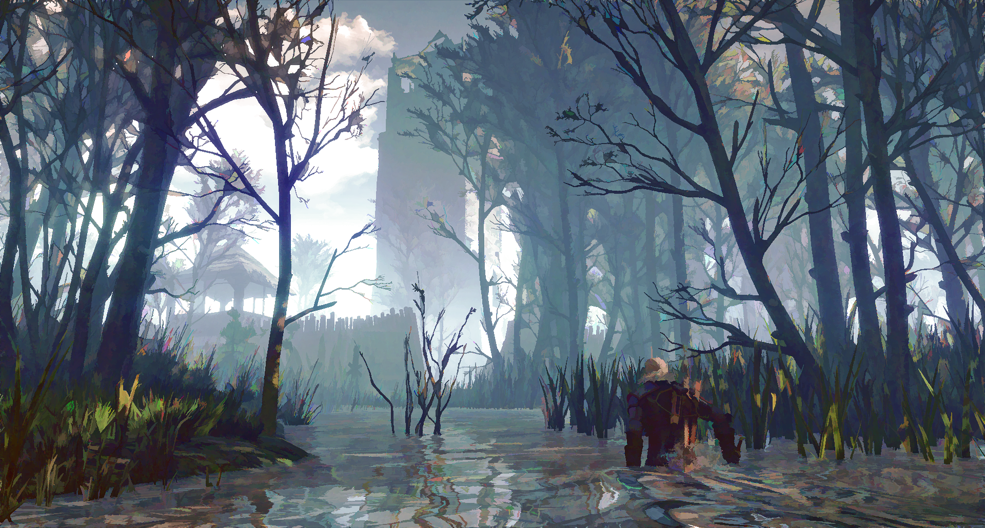 General 1920x1030 The Witcher 3: Wild Hunt video games painting digital art swamp trees PC gaming RPG