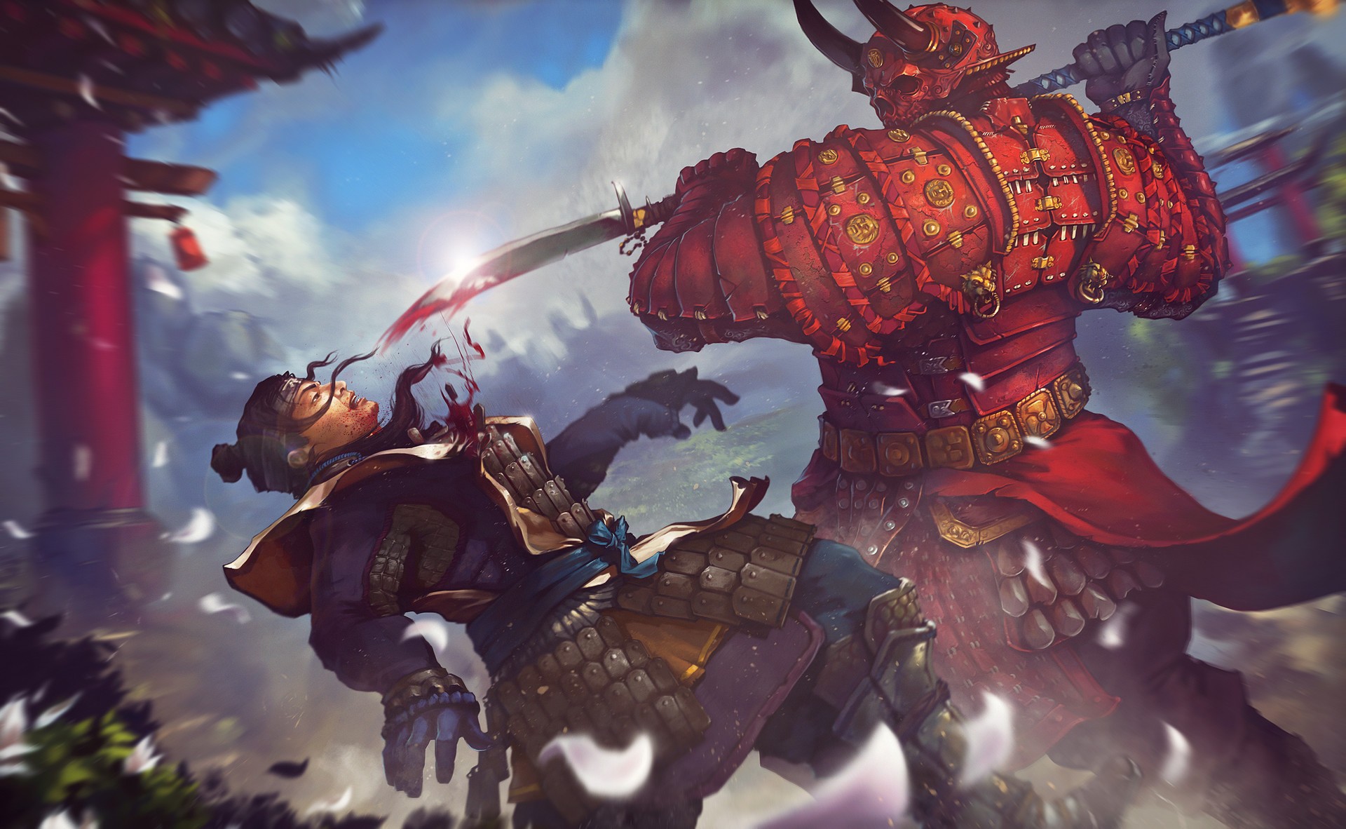 General 1920x1182 fantasy art warrior samurai blood creature battle men fantasy men weapon Asia