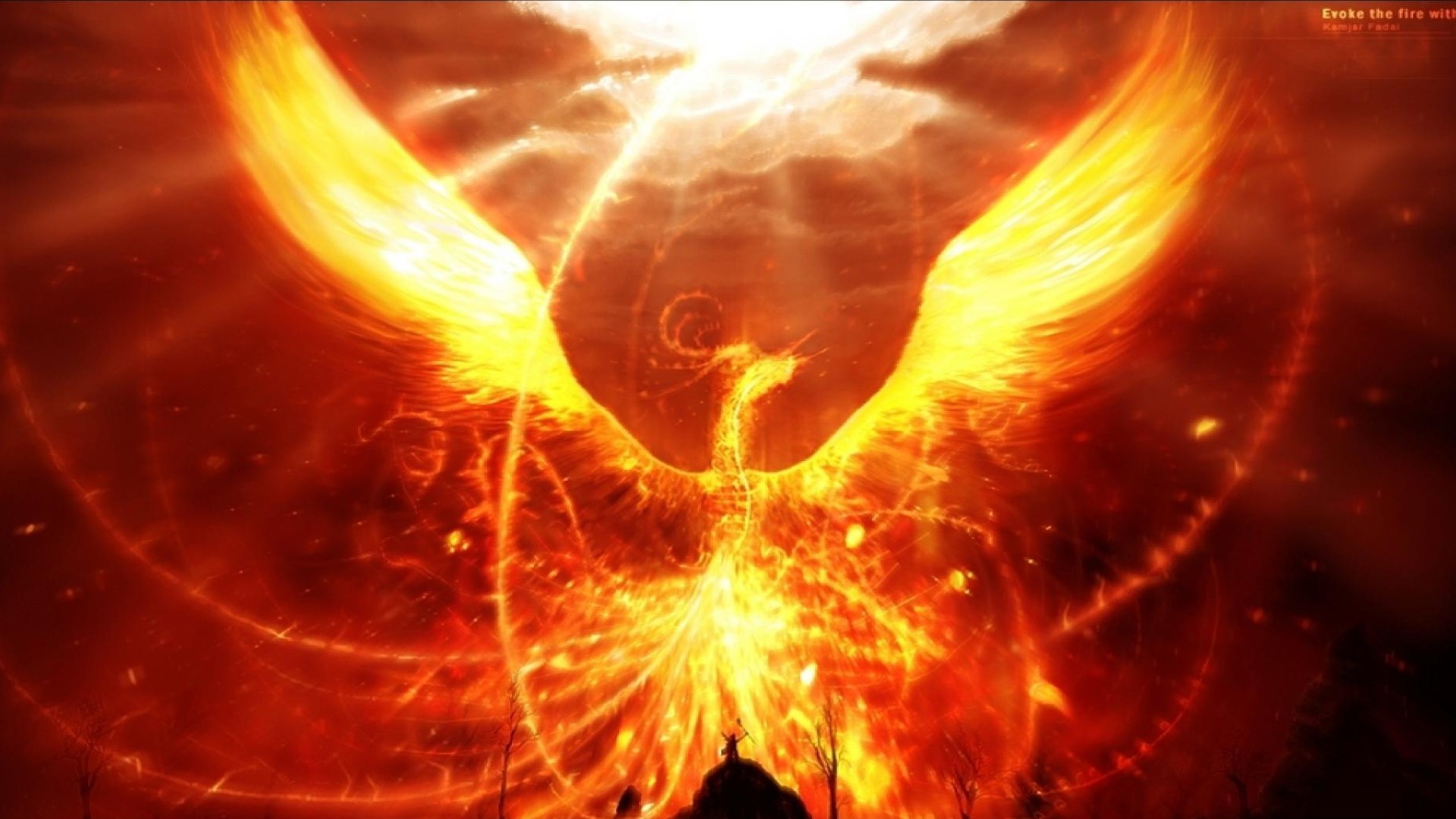General 1920x1080 fantasy art fire dark wings phoenix digital art