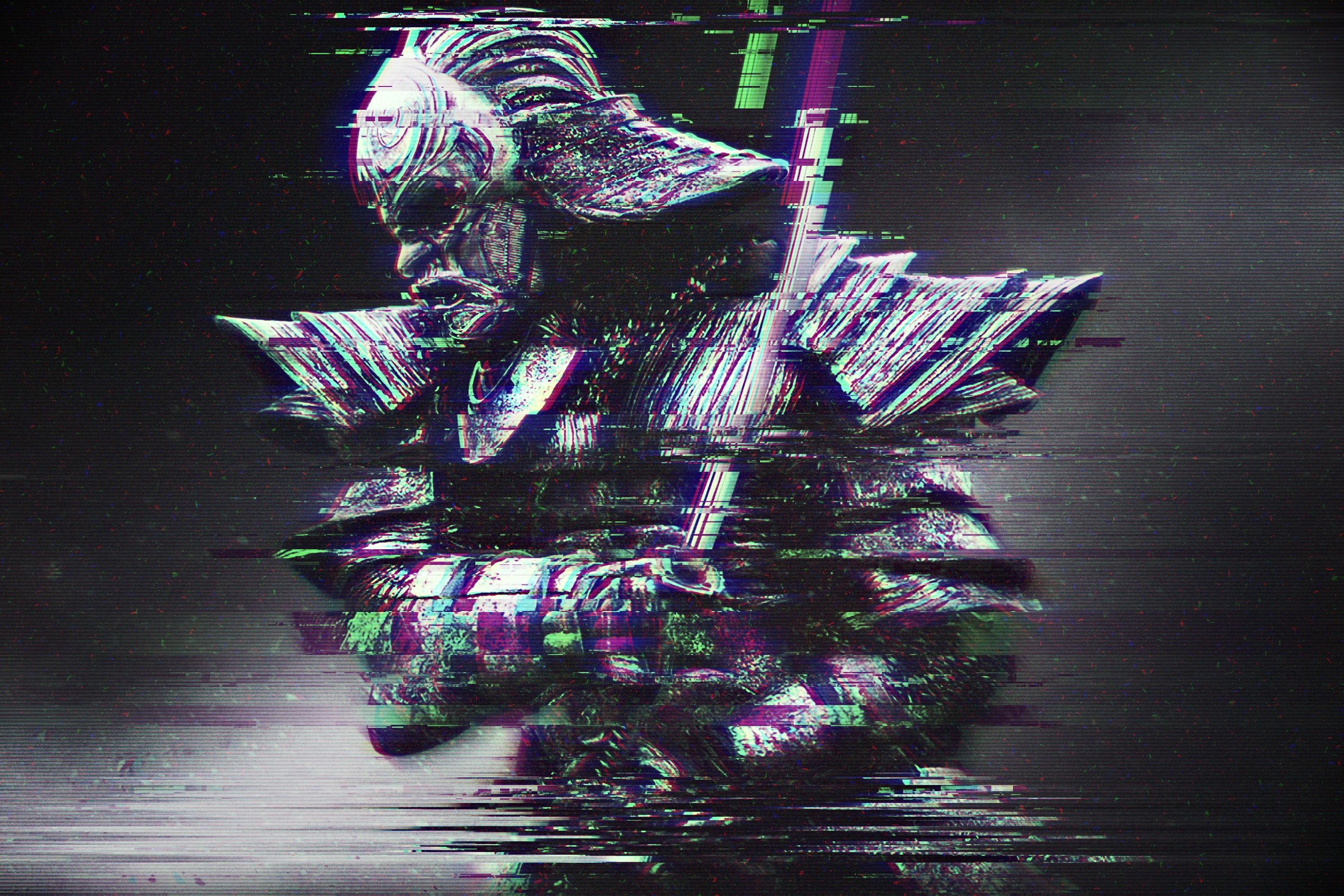 General 3000x2000 glitch art abstract distortion RGB samurai katana digital art warrior DeviantArt
