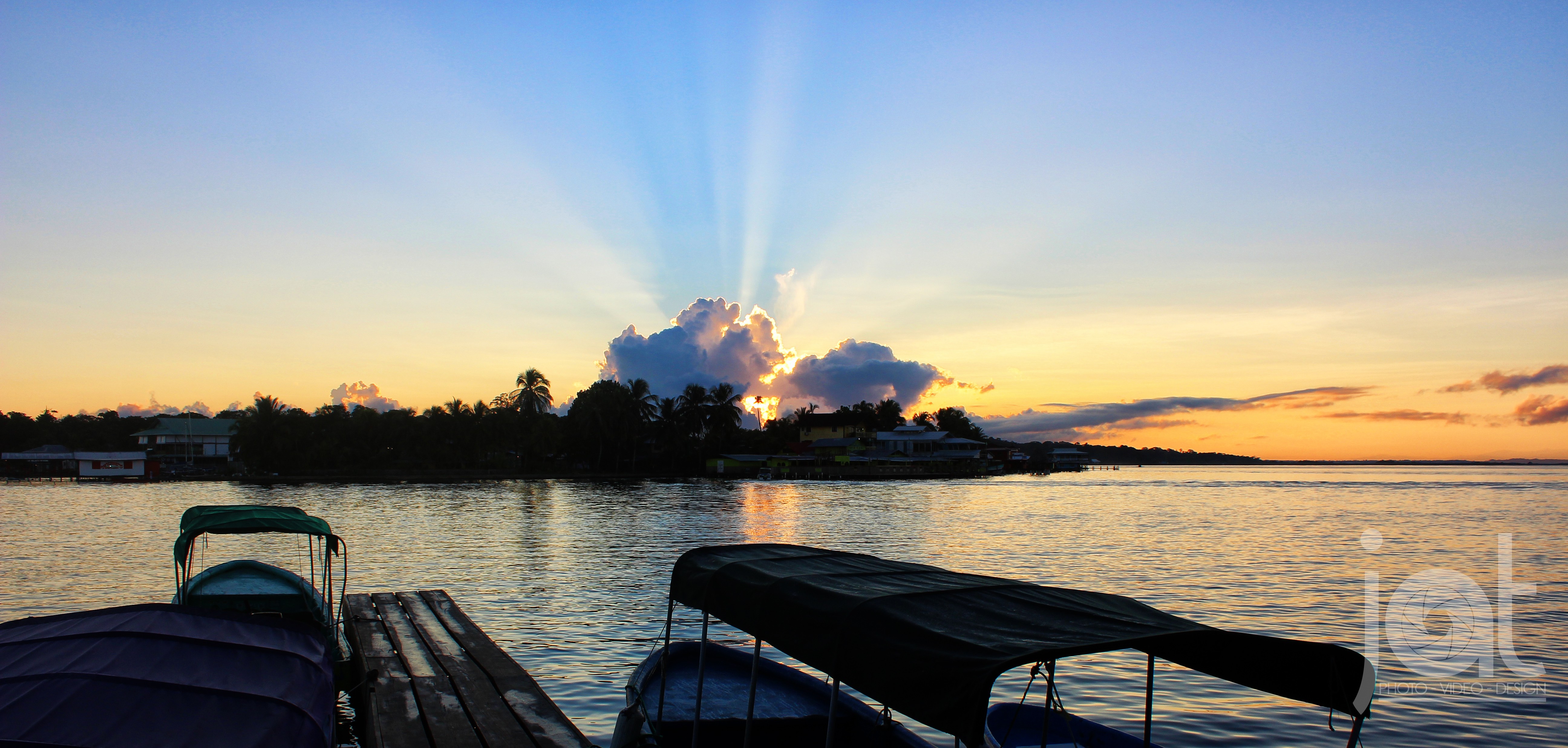 General 5184x2472 morning sea Panama Isla Colon Bocas Town Bocas del Toro boat sunrise shadow