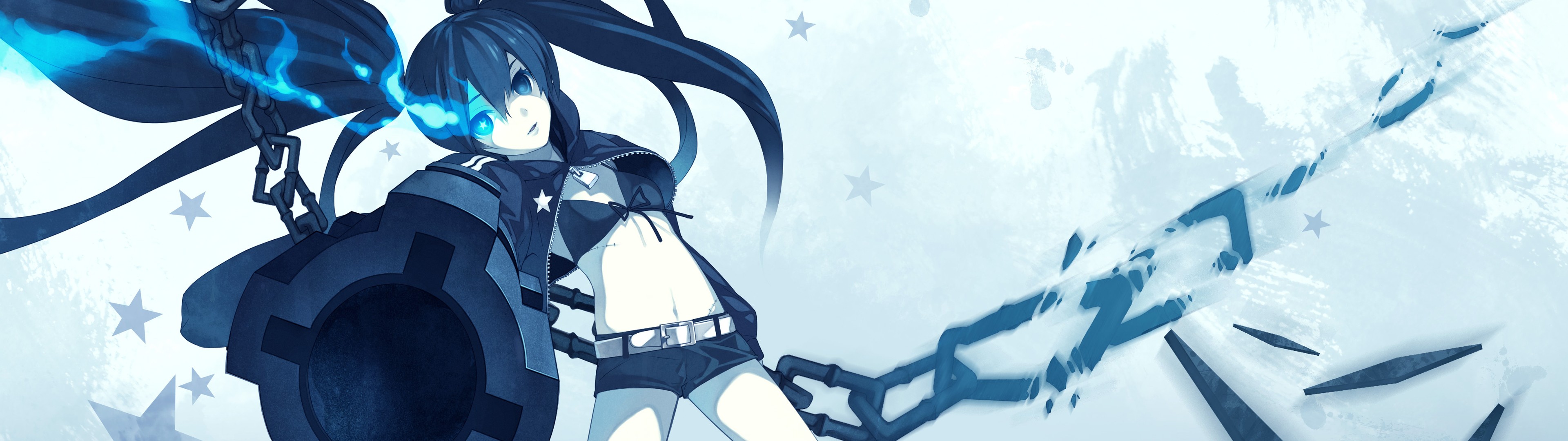 Long Hair Blue Eyes Dual Monitors Black Rock Shooter Anime Girls Chains Anime 3840x1080 Wallpaper Wallhaven Cc
