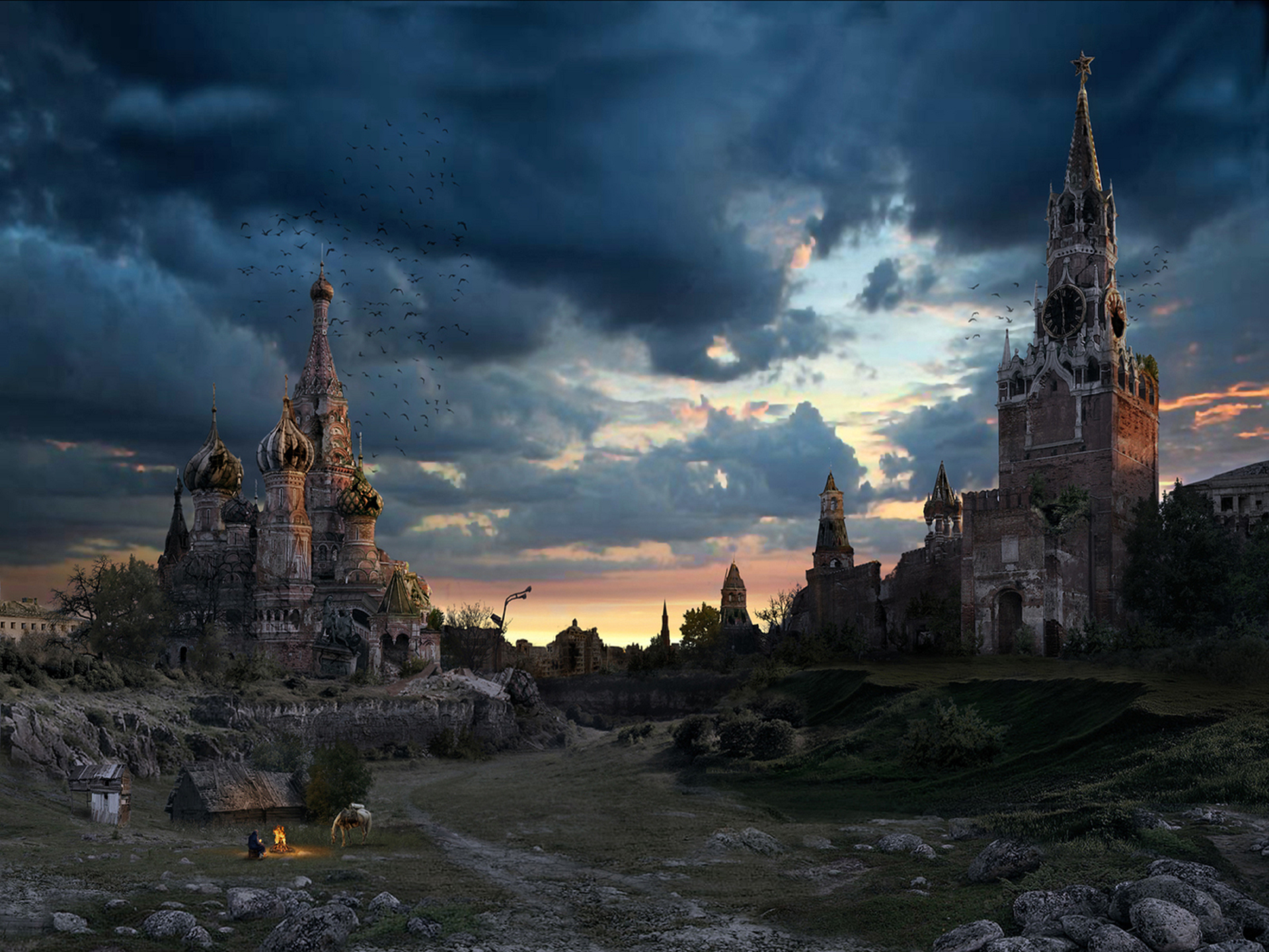 General 1920x1440 artwork apocalyptic ruins building church Moscow Russia Kremlin
