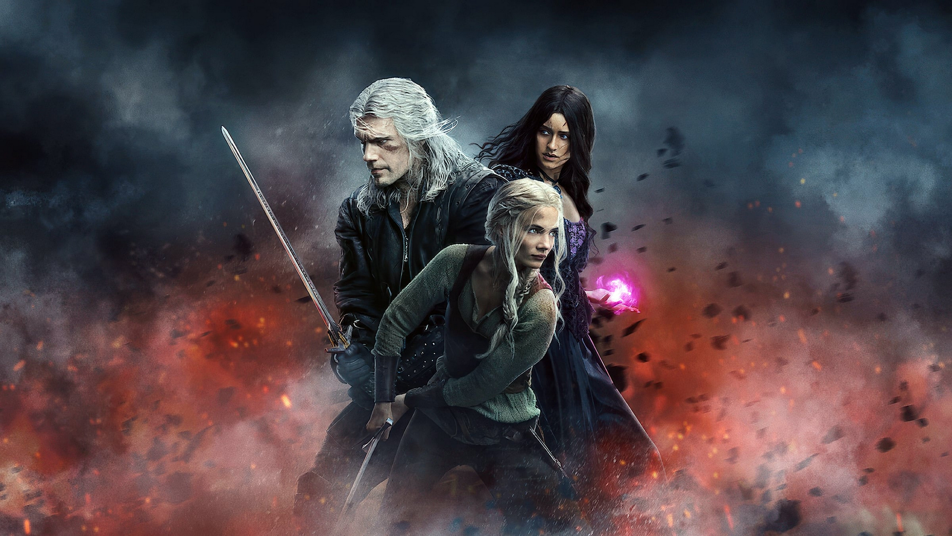 People 1920x1080 The Witcher (TV Series) group of people Geralt of Rivia Cirilla Fiona Elen Riannon Yennefer of Vengerberg Henry Cavill Anya Chalotra Freya Allan sword
