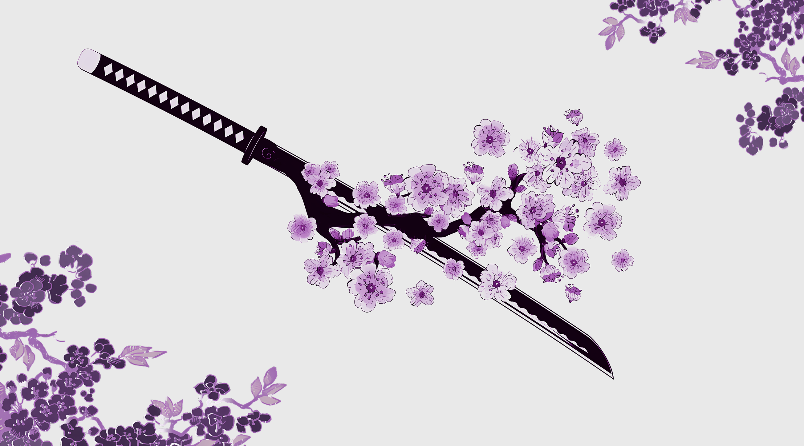 General 2610x1450 sword flowers minimalism AI art white background simple background petals weapon