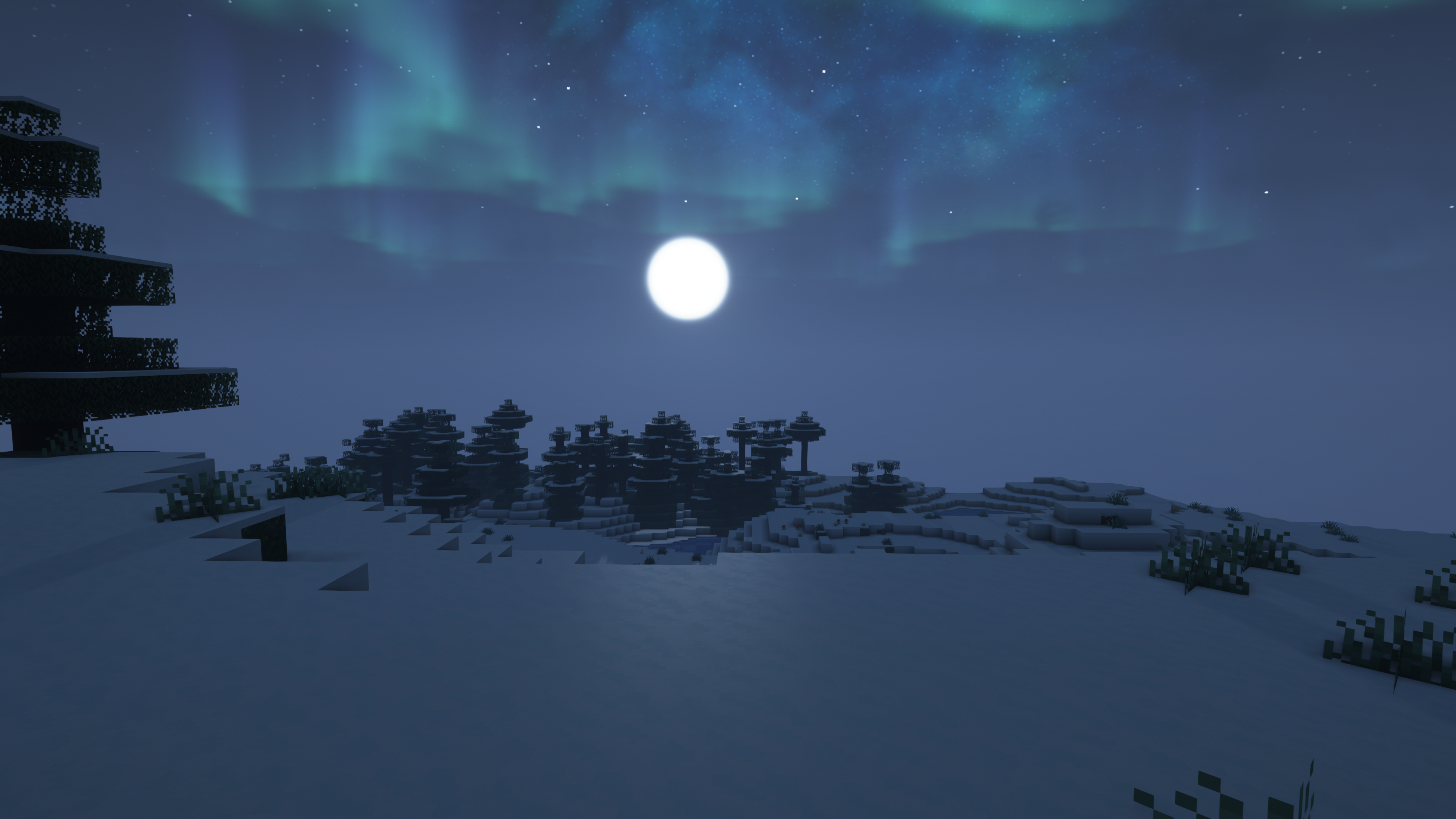 General 3840x2160 Minecraft aurorae stars video games cube sky trees Moon snow CGI