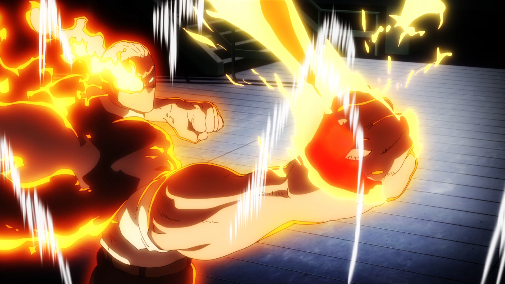 Anime 1918x1080 anime anime boys Enen no Shouboutai Leonard Burns anime screenshot glowing eyes fire eyepatches fist