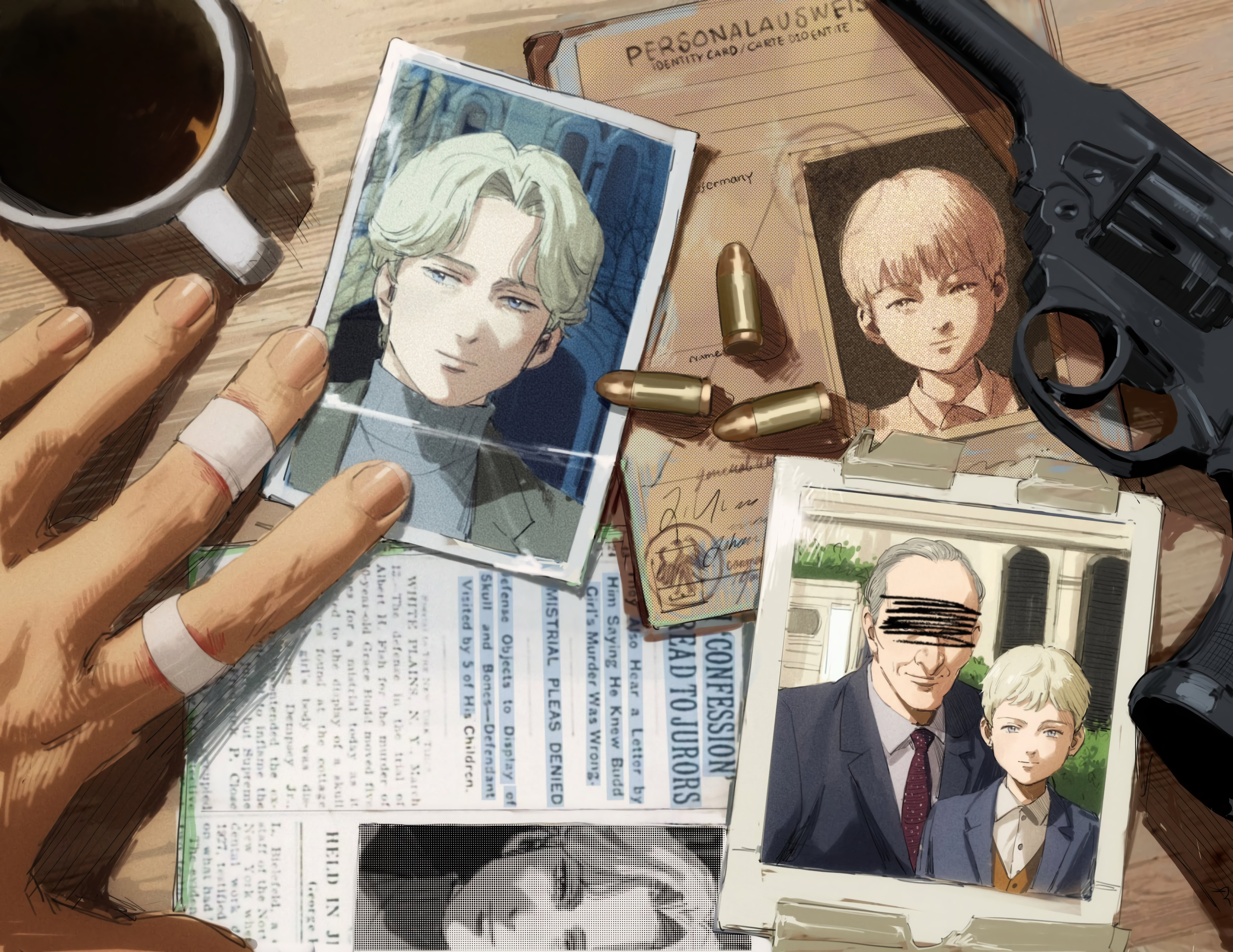 Anime 4096x3164 anime Johan Liebert ammunition gun photo frame coffee Monster (anime) Naoki Urasawa anime boys POV