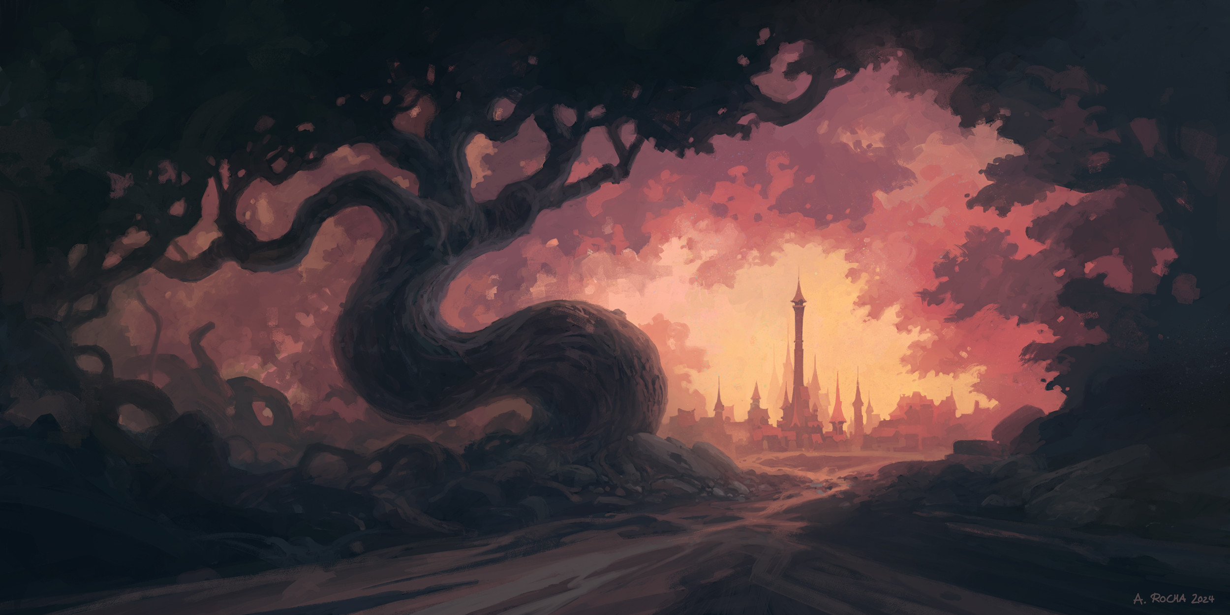 General 2500x1250 Andreas Rocha castle artwork trees ArtStation