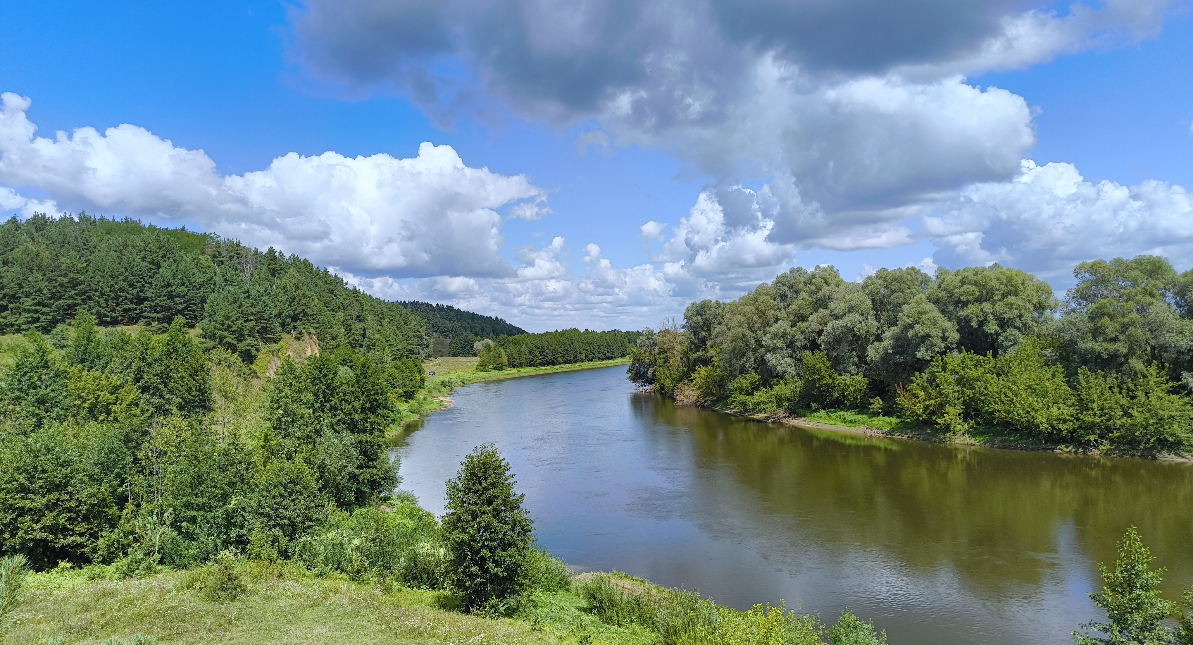 General 4080x2205 photography summer river forest hills sky clouds nature