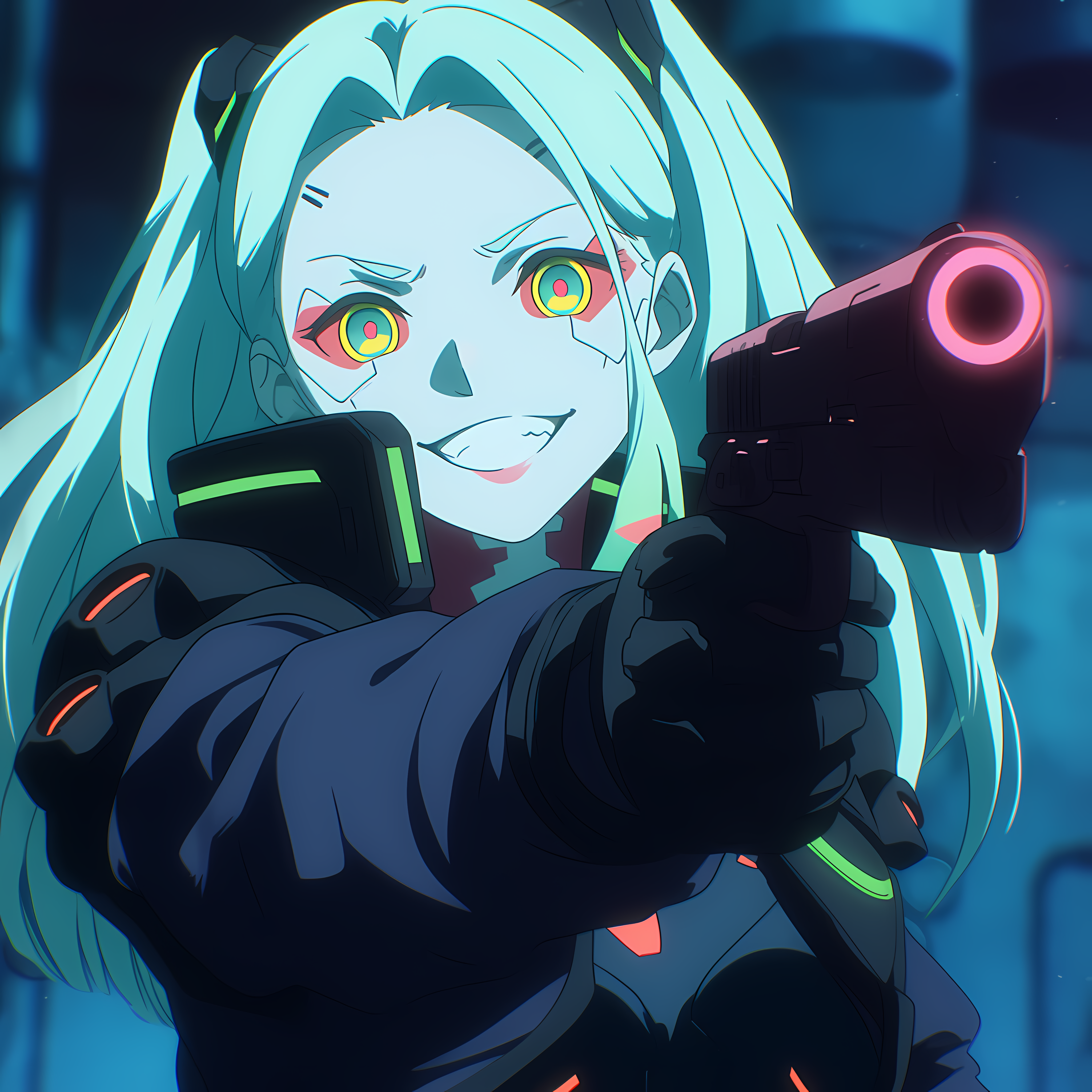 Anime 4096x4096 cyberpunk Cyberpunk 2077 Cyberpunk: Edgerunners Rebecca (Edgerunners) AI art anime girls anime girls with guns