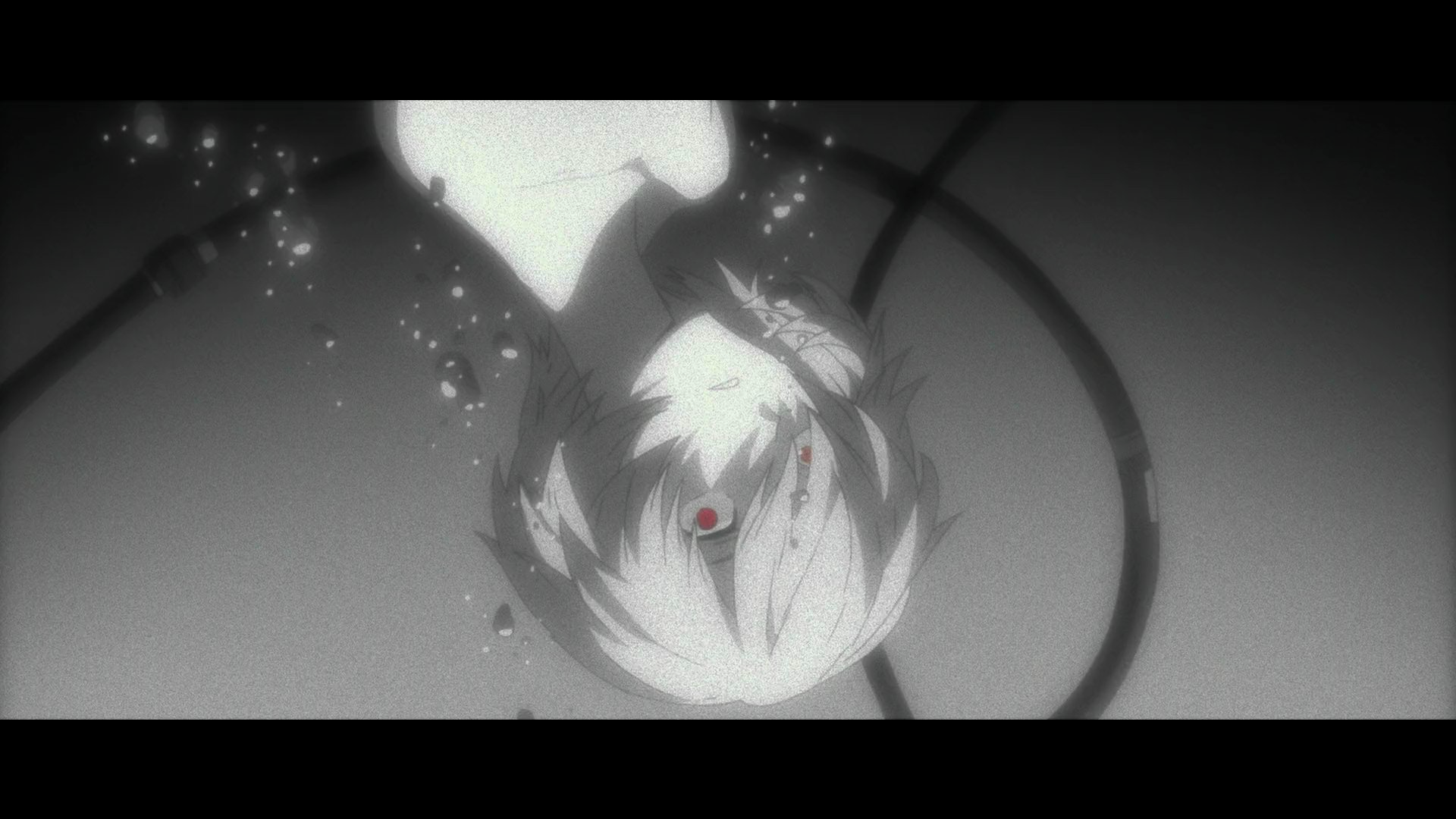 Anime 1920x1080 anime Neon Genesis Evangelion Rebuild of Evangelion Ayanami Rei pale implied nude topless red eyes short hair monochrome bubbles underwater wet submerged white hair anime girls clones
