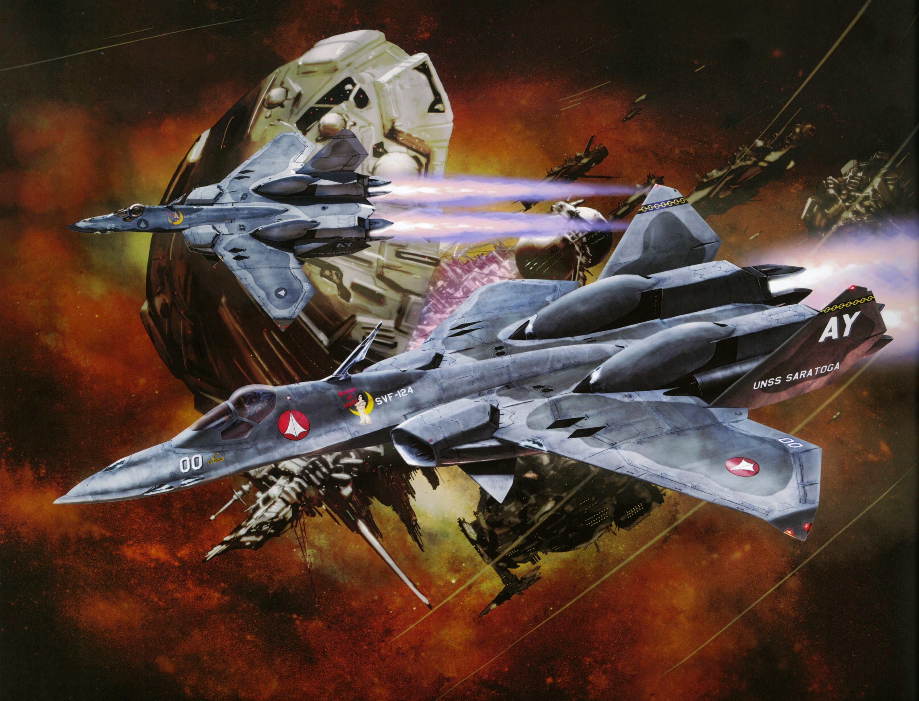Anime 3200x2443 Macross science fiction spaceship space VF-22 "Sturm Vogel"