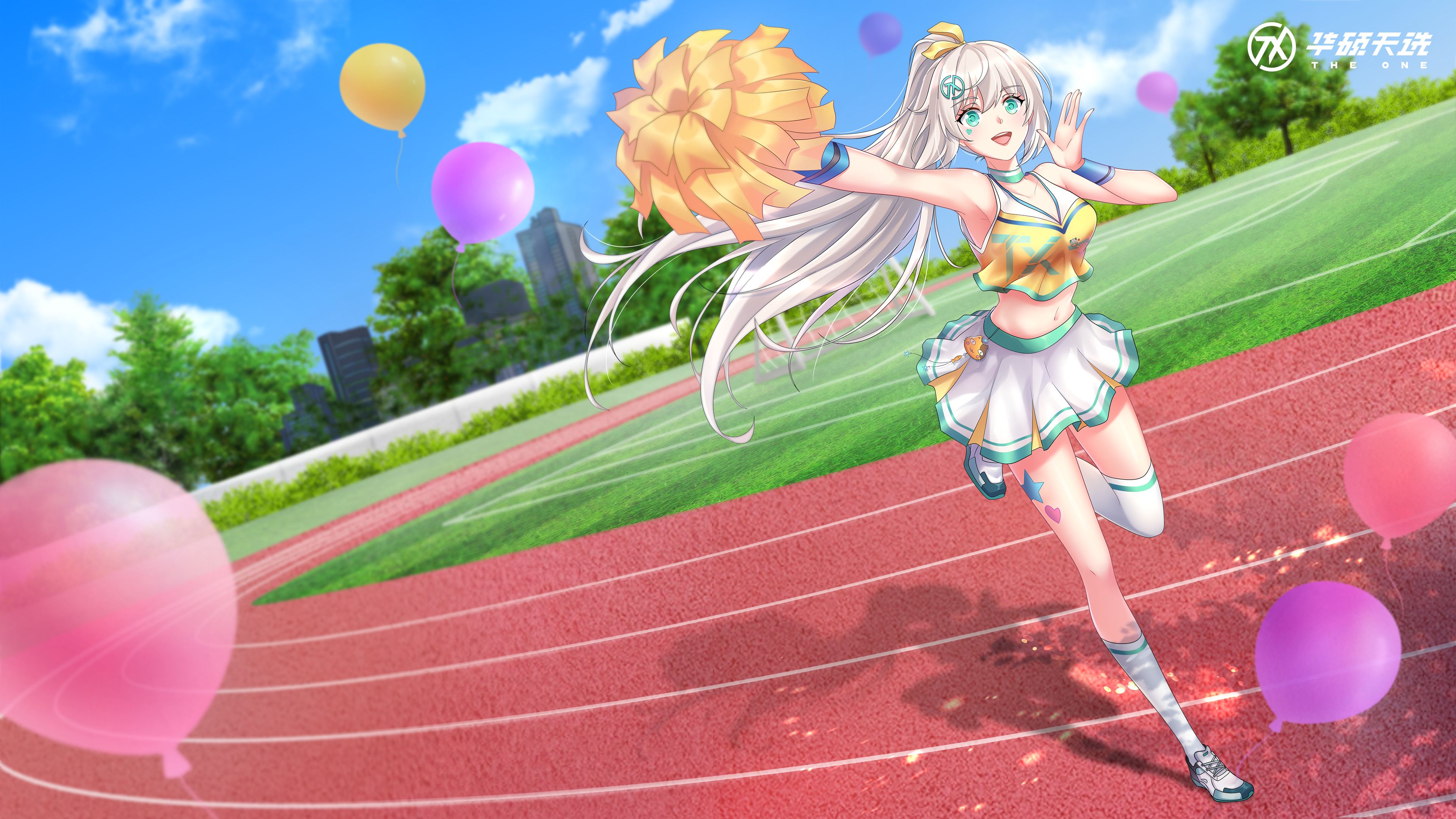 Anime 3840x2160 anime girls balloon cheerleaders race tracks armpits ponytail