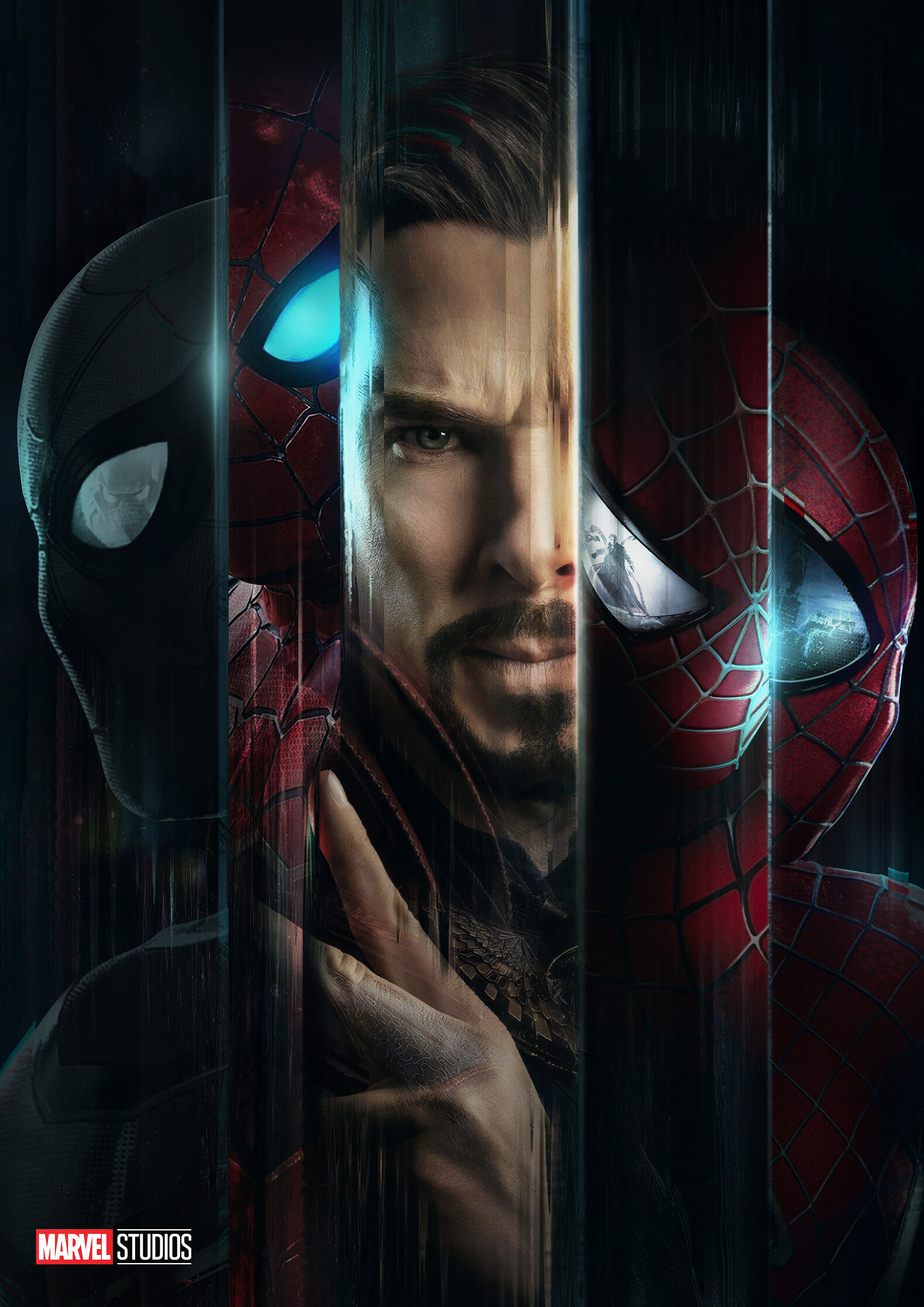 General 1579x2233 Spider-Man: No Way Home Mizuri AU Doctor Strange Peter Parker Tom Holland Tobey Maguire Andrew Garfield Spider-Man Marvel Comics movie characters mask spider wizard Marvel Super Heroes suits beard Black suited Spiderman movies portrait display Marvel Cinematic Universe