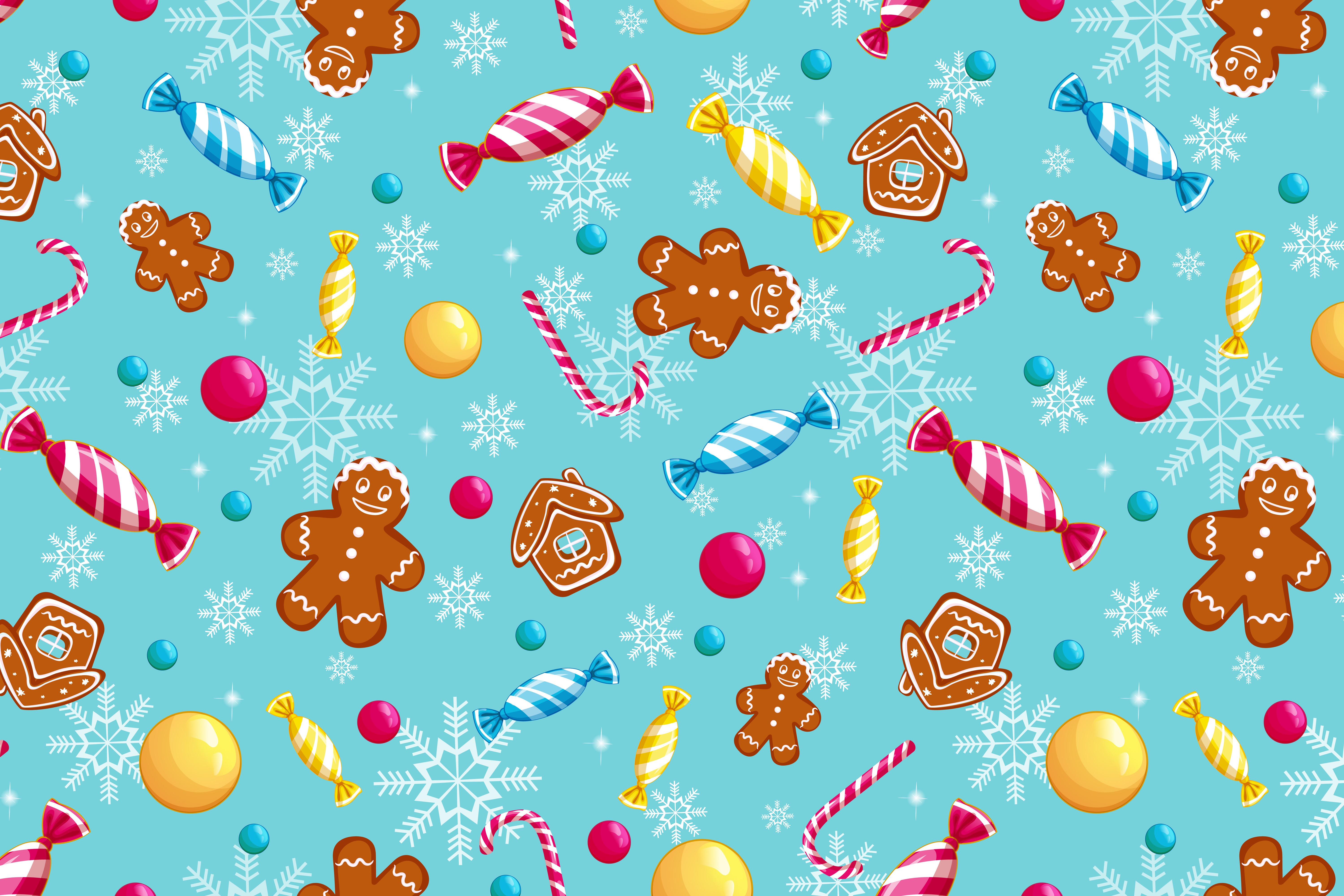 General 6000x4000 gingerbread man candy pattern minimalism sweets Christmas snowflakes candy cane gingerbread house digital art