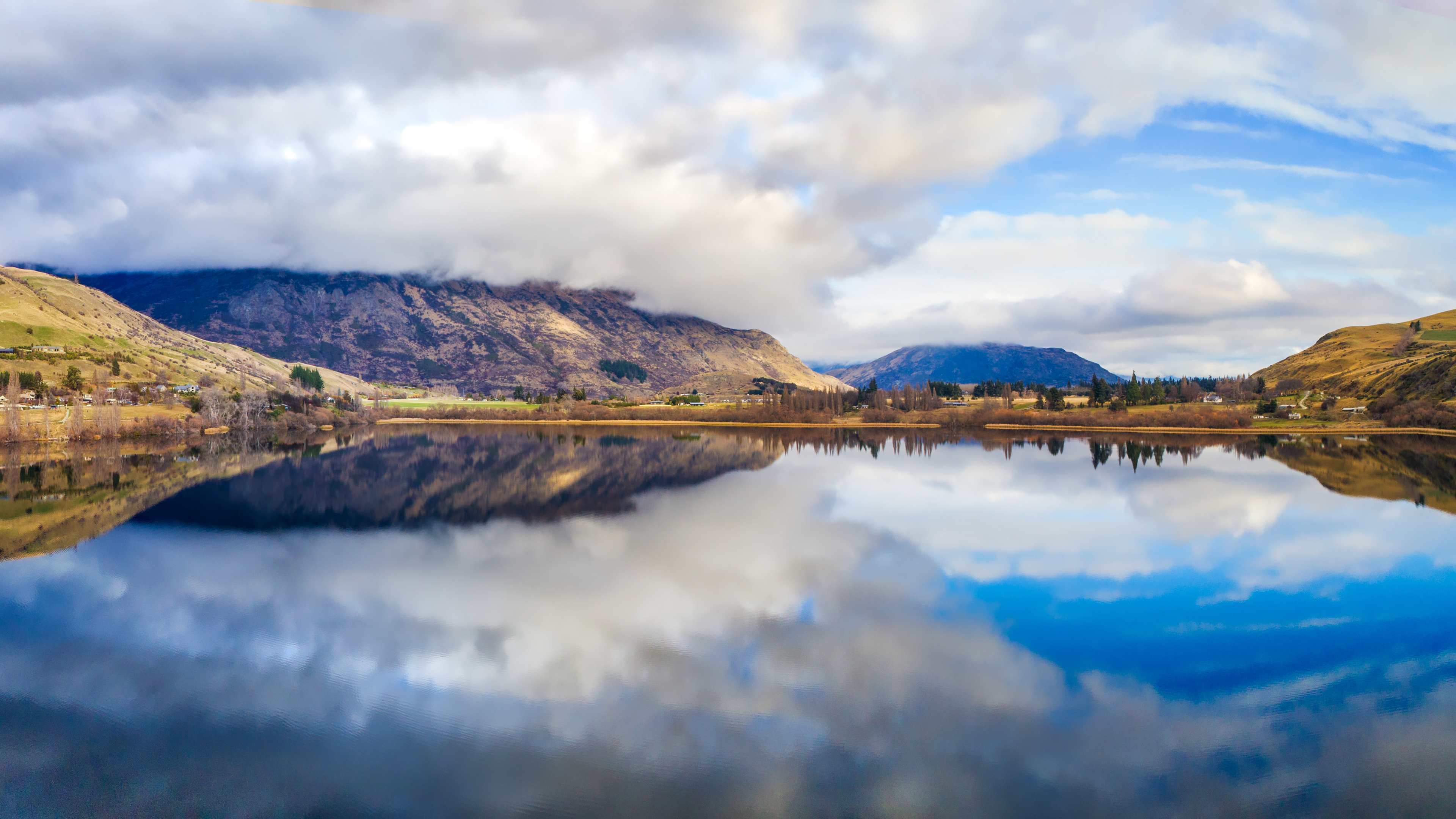 General 3840x2160 landscape 4K New Zealand nature water reflection clouds sky mountains