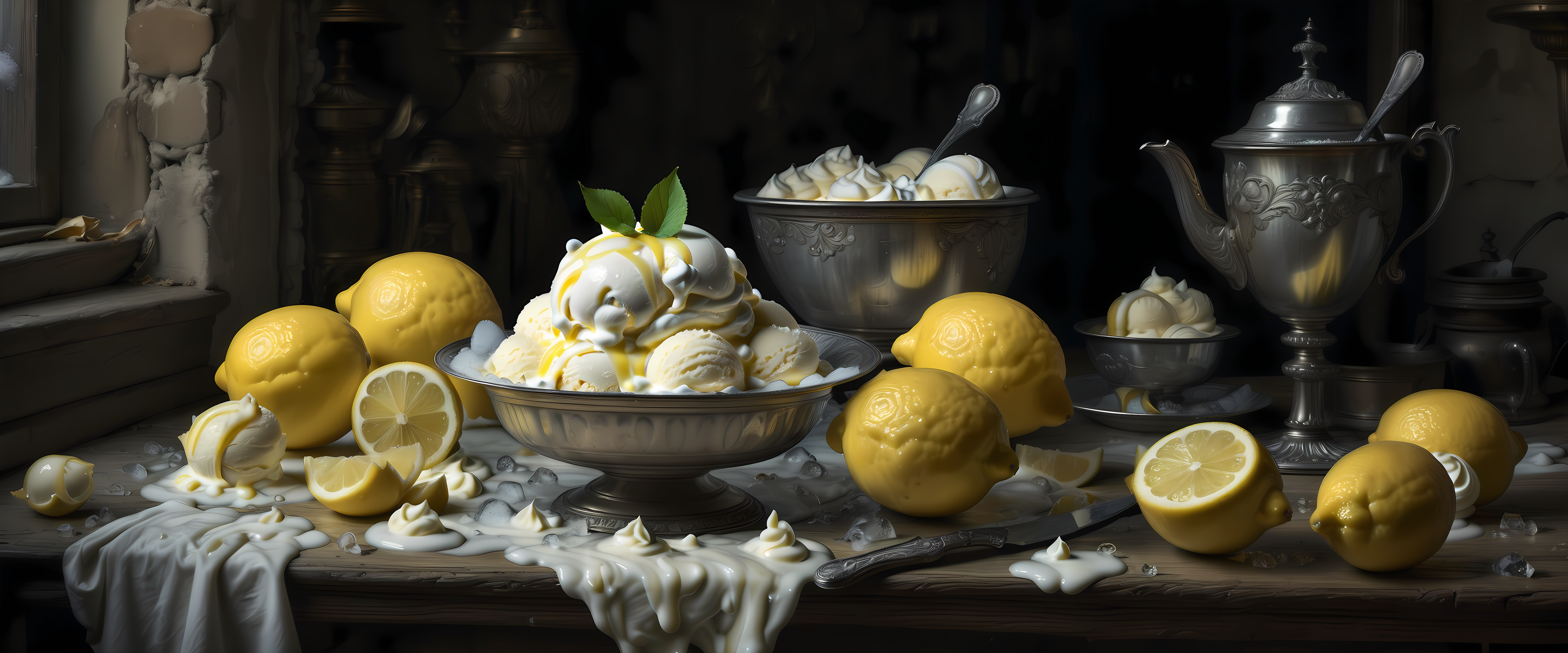 General 4608x1920 AI art Stable Diffusion lemon (fruit) food yellow ice cream fruit cream mint