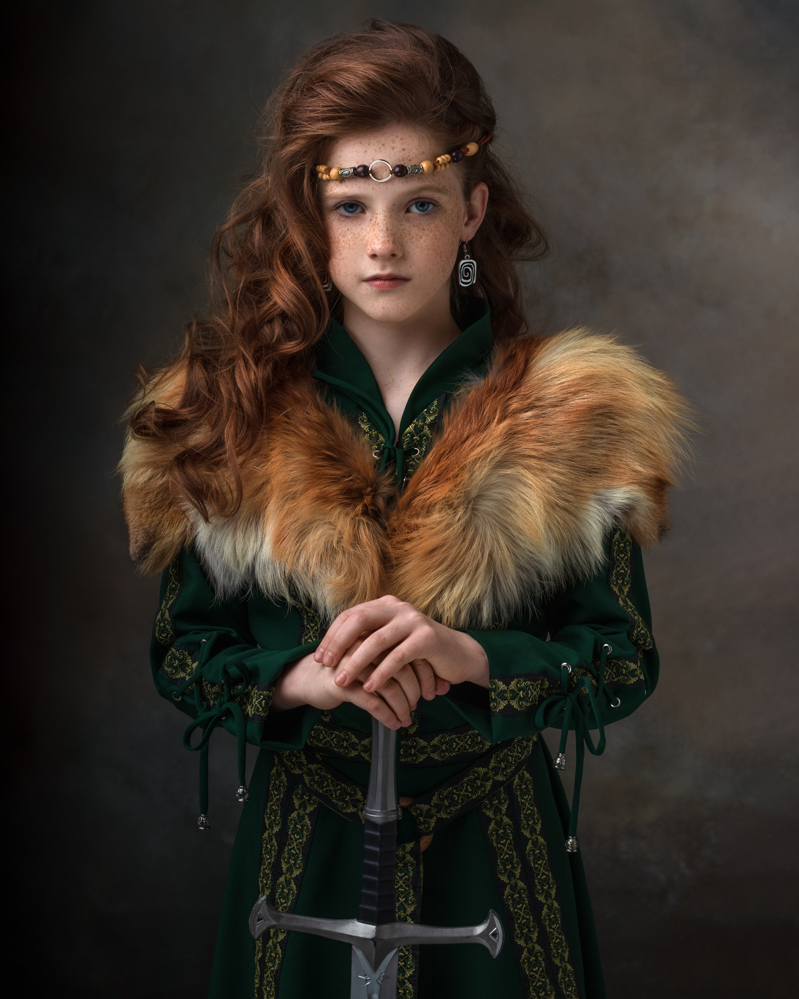 People 2800x3500 Anastasia Kartushina women freckles sword fur cosplay children