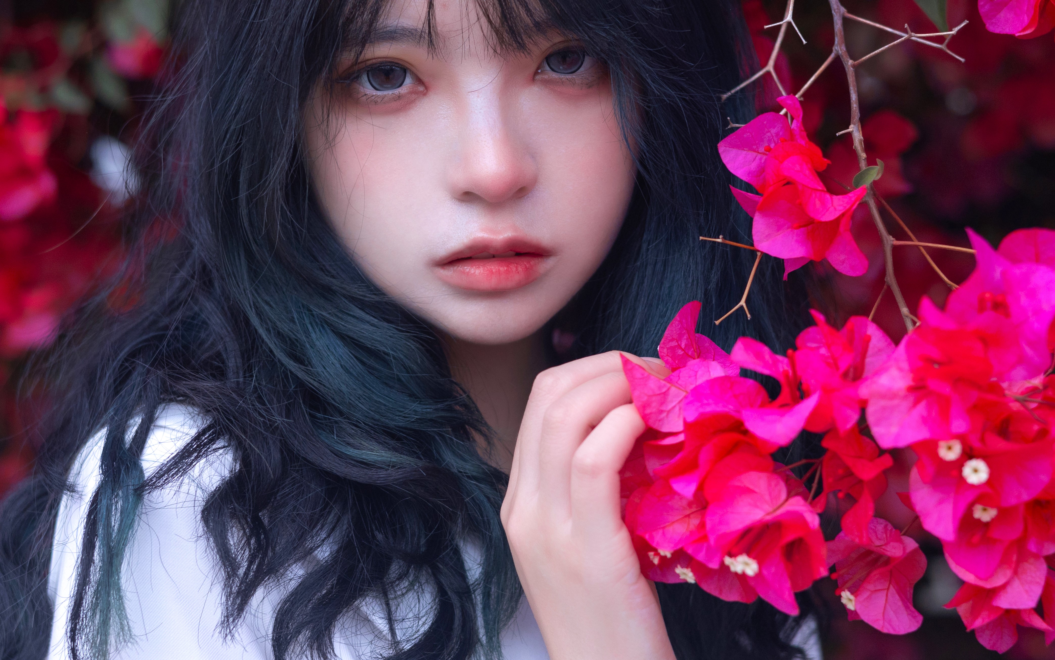 People 4176x2611 Asian women flowers women outdoors portrait