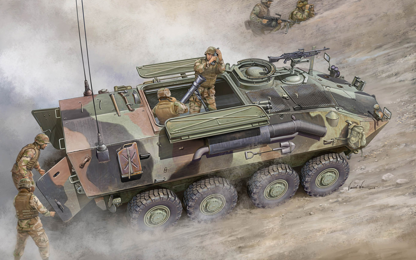 General 1680x1050 car army military military vehicle artwork soldier uniform gun smoke