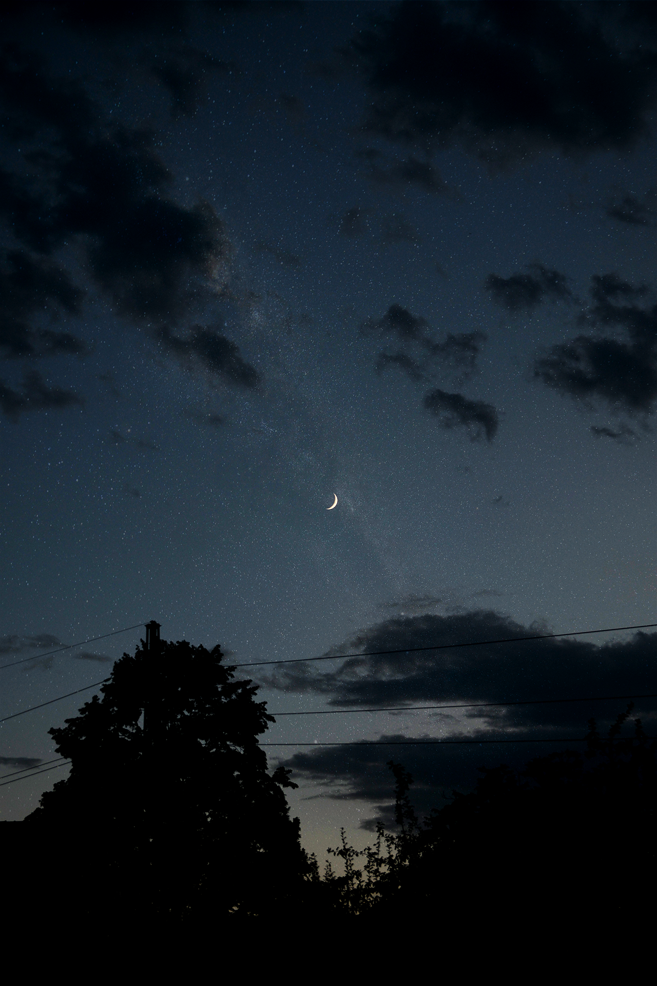 General 1280x1920 Nikon photography stars Moon portrait display sky crescent moon clouds night trees