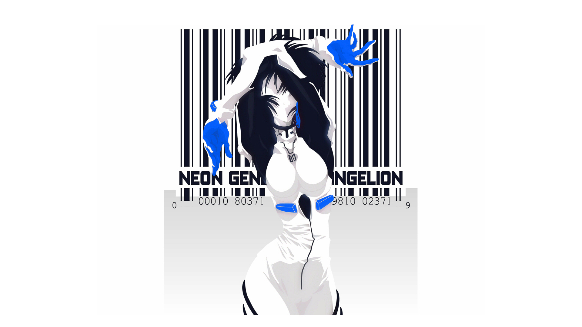 Anime 1920x1080 minimalism anime anime girls simple background Neon Genesis Evangelion Ayanami Rei short hair bodysuit plugsuit tight clothing arms crossed arms up barcode bangs blunt bangs white background